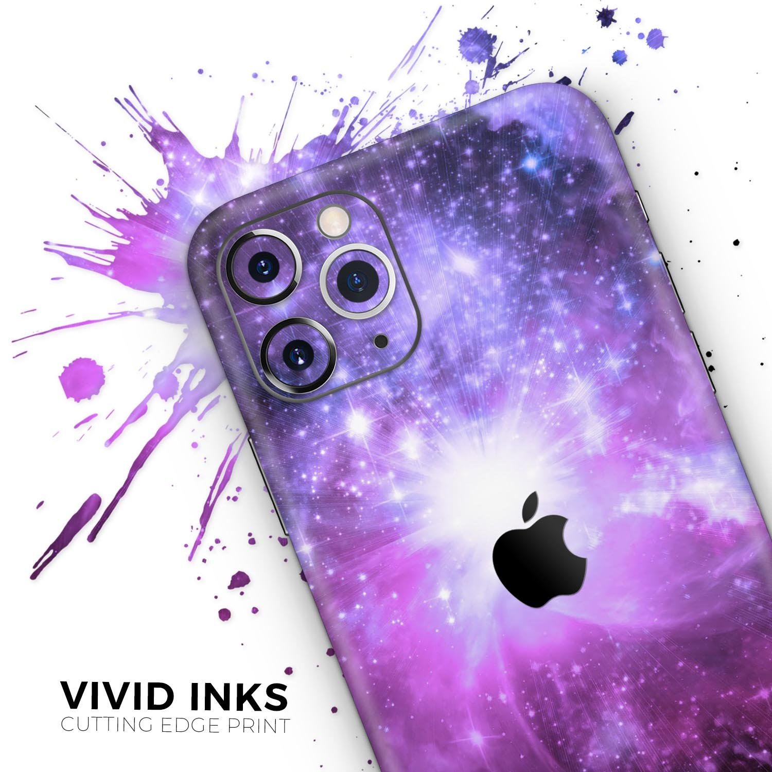 Violet Glowing Nebula skin for Apple iPhone 14, showcasing vibrant colors and sleek design.