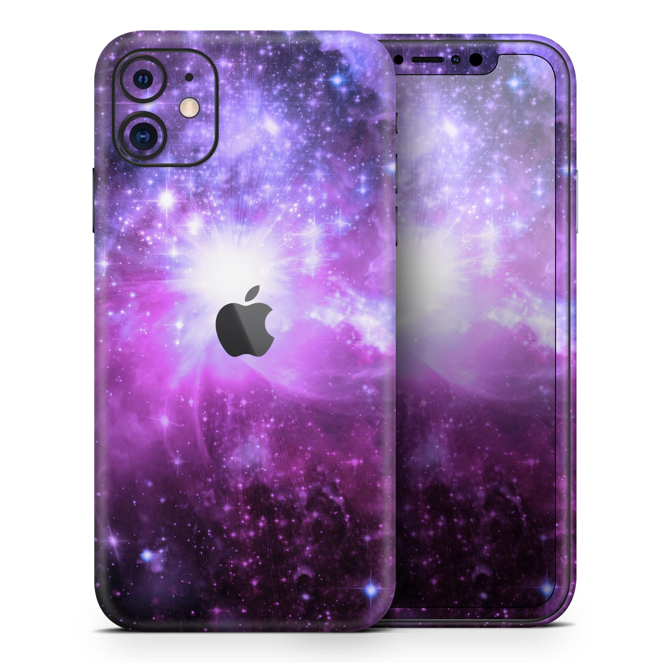 Violet Glowing Nebula skin for Apple iPhone 14, showcasing vibrant colors and sleek design.