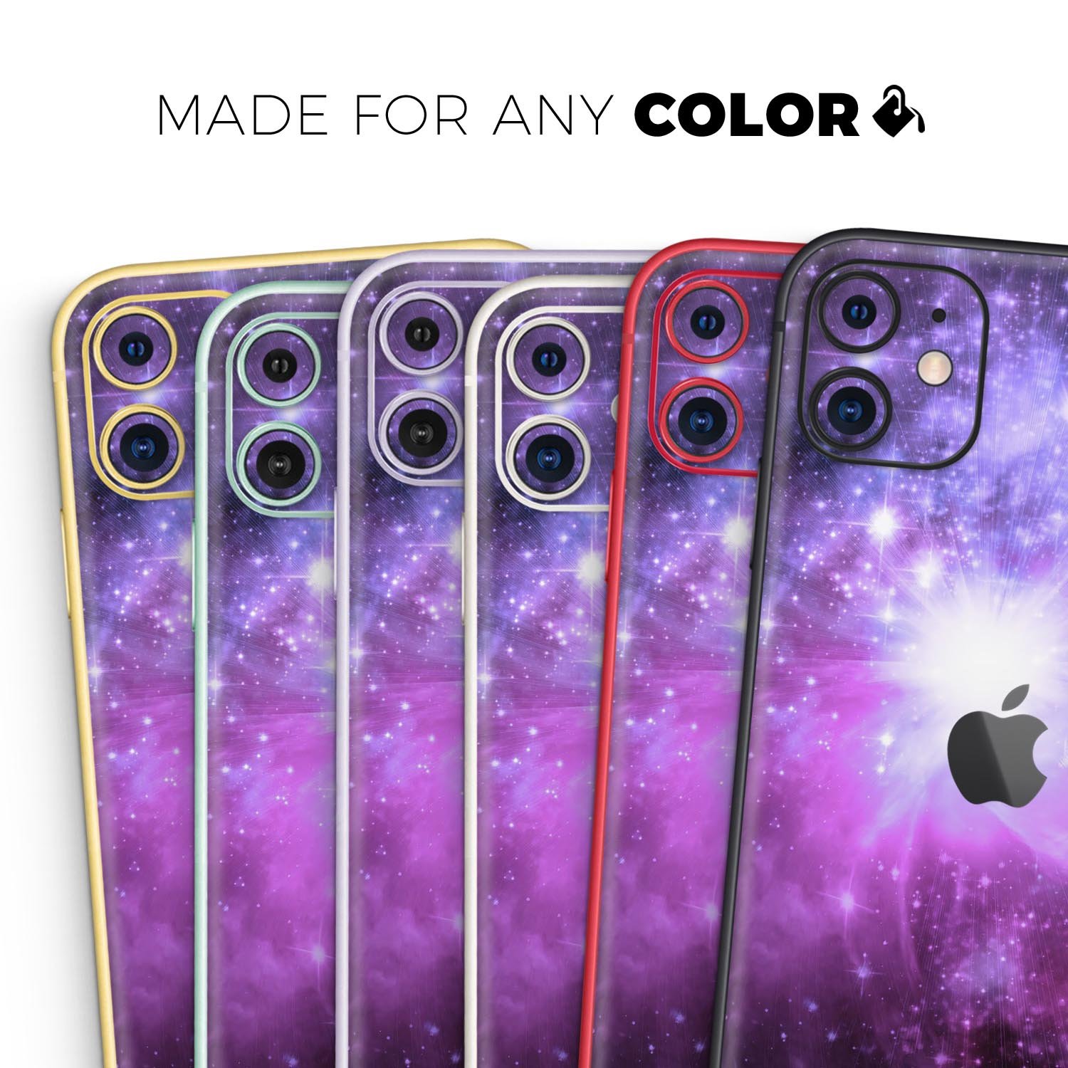 Violet Glowing Nebula skin for Apple iPhone 14, showcasing vibrant colors and sleek design.