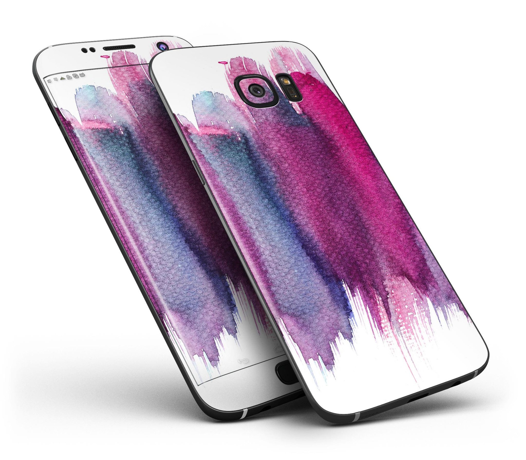 Violet Mixed Watercolor Skin-Kit for Samsung Galaxy S7, showcasing vibrant colors and full-body coverage.