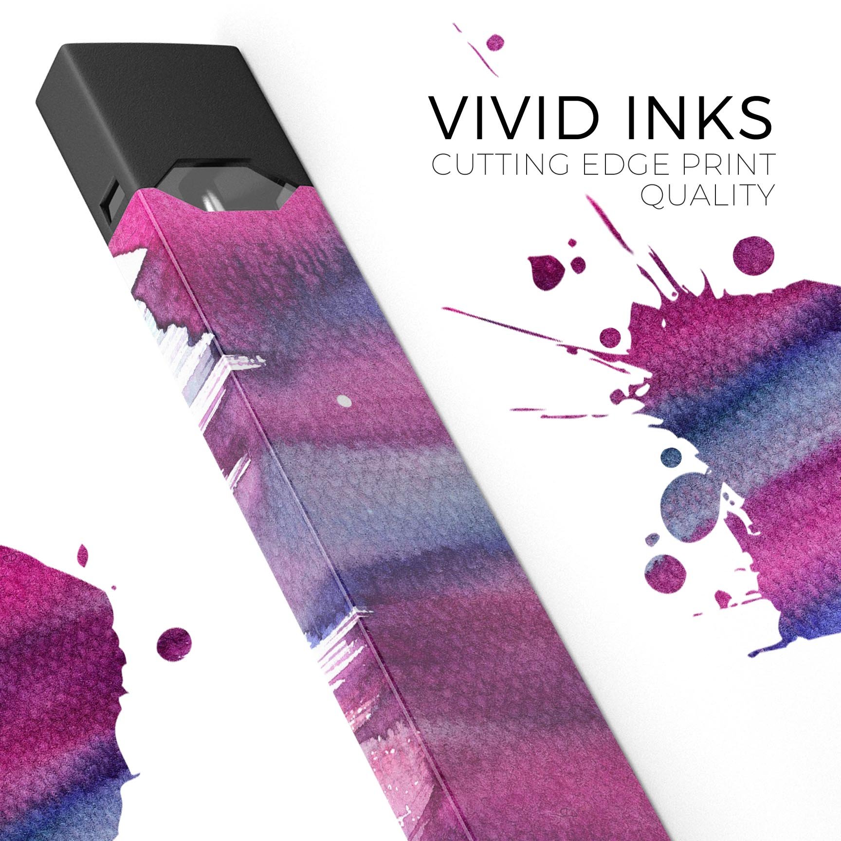 Violet Mixed Watercolor skin-wrap sticker designed for JUUL vaping device, showcasing vibrant colors and a sleek finish.