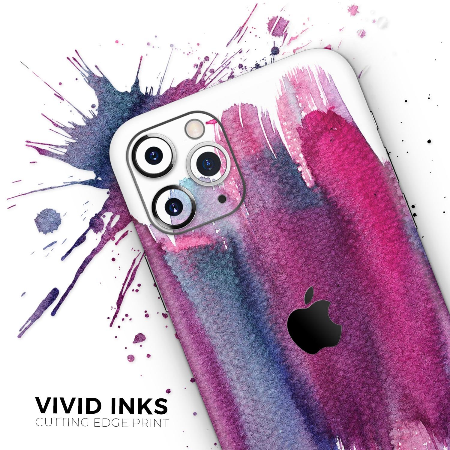 Violet Mixed Watercolor Skin-Kit for Apple iPhone, showcasing vibrant colors and a sleek design.