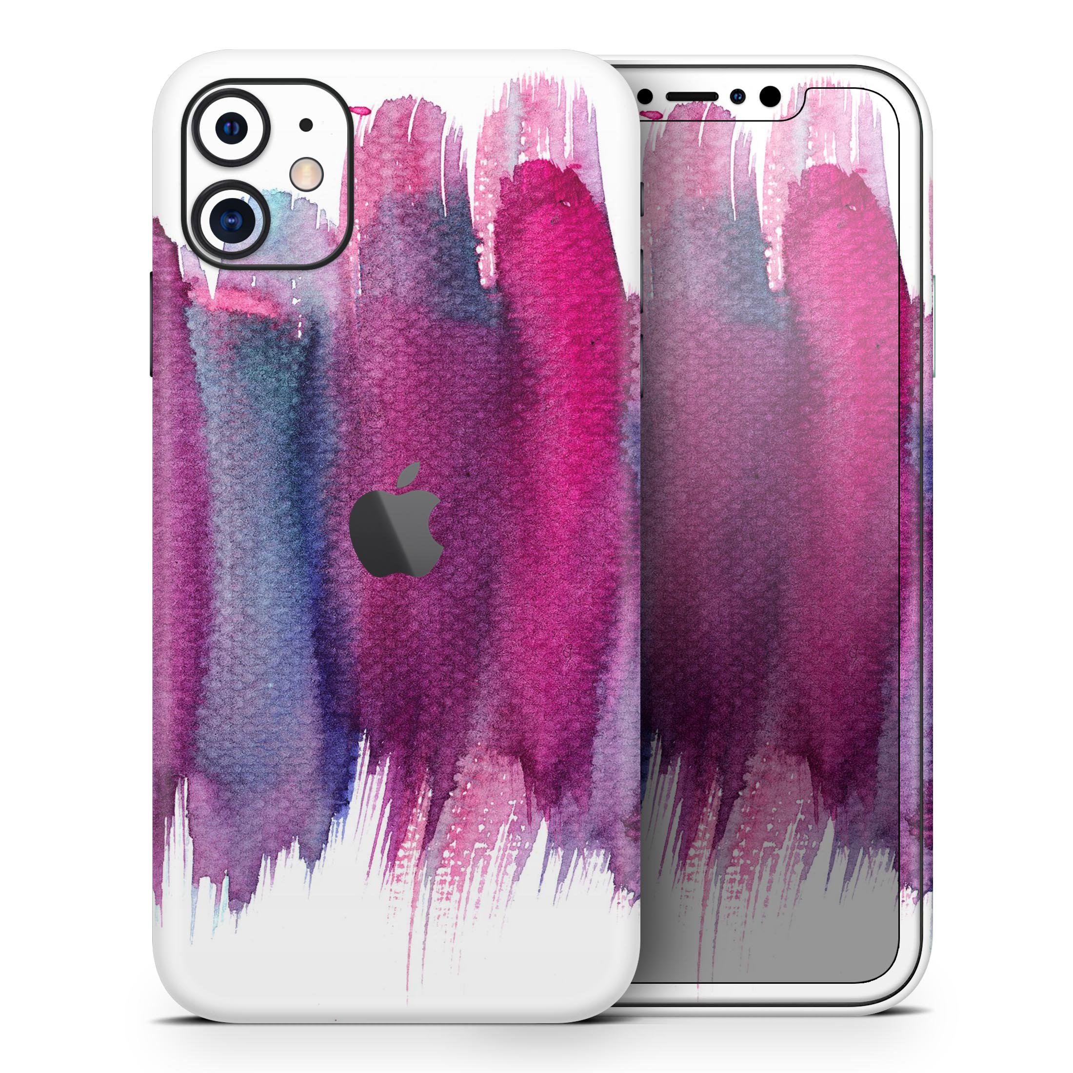 Violet Mixed Watercolor Skin-Kit for Apple iPhone, showcasing vibrant colors and a sleek design.