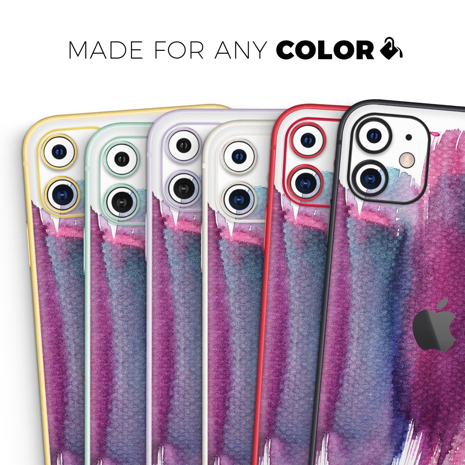 Violet Mixed Watercolor Skin-Kit for Apple iPhone, showcasing vibrant colors and a sleek design.