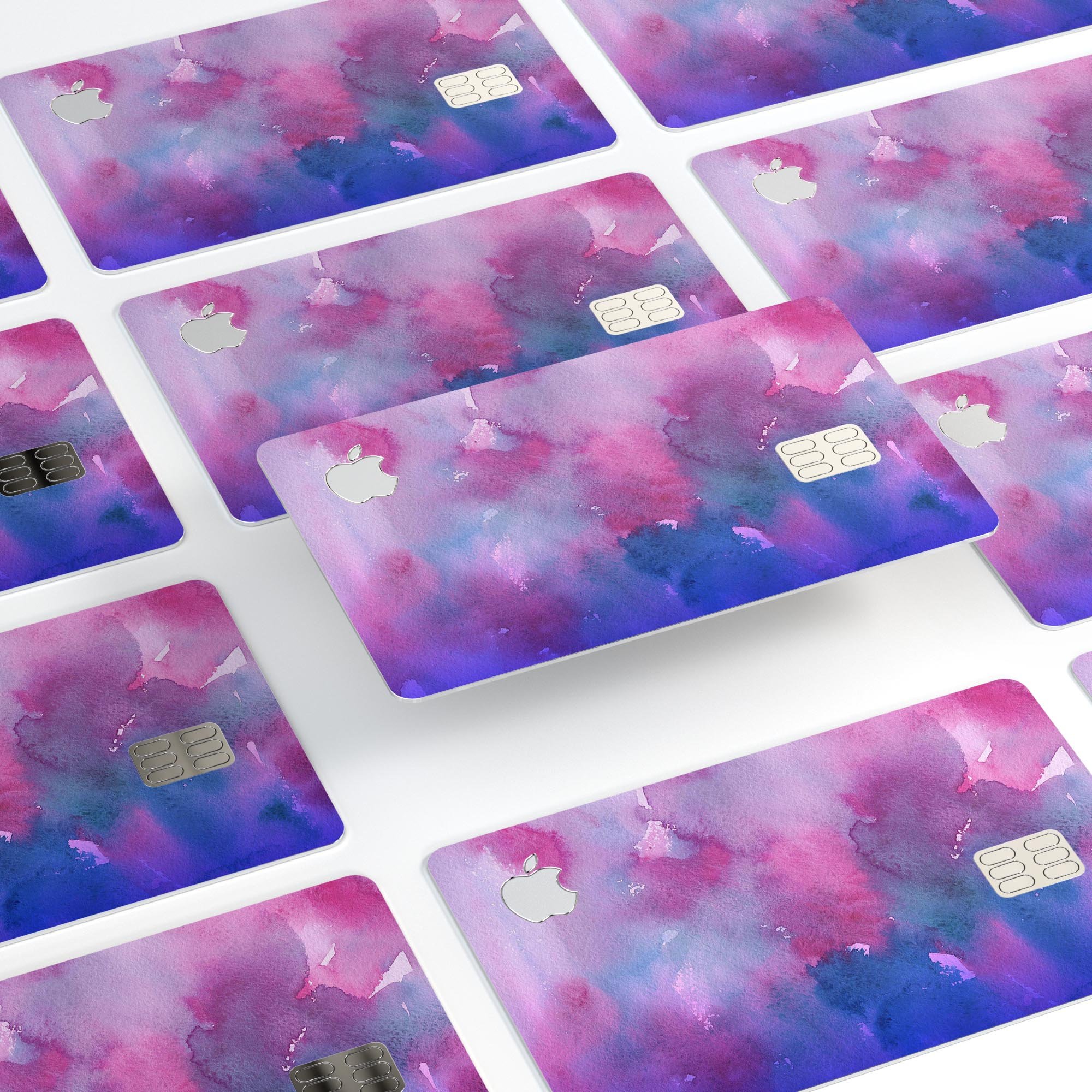 Vivid Absorbed Watercolor Texture decal skin applied on an Apple Card, showcasing its vibrant design and premium finish.