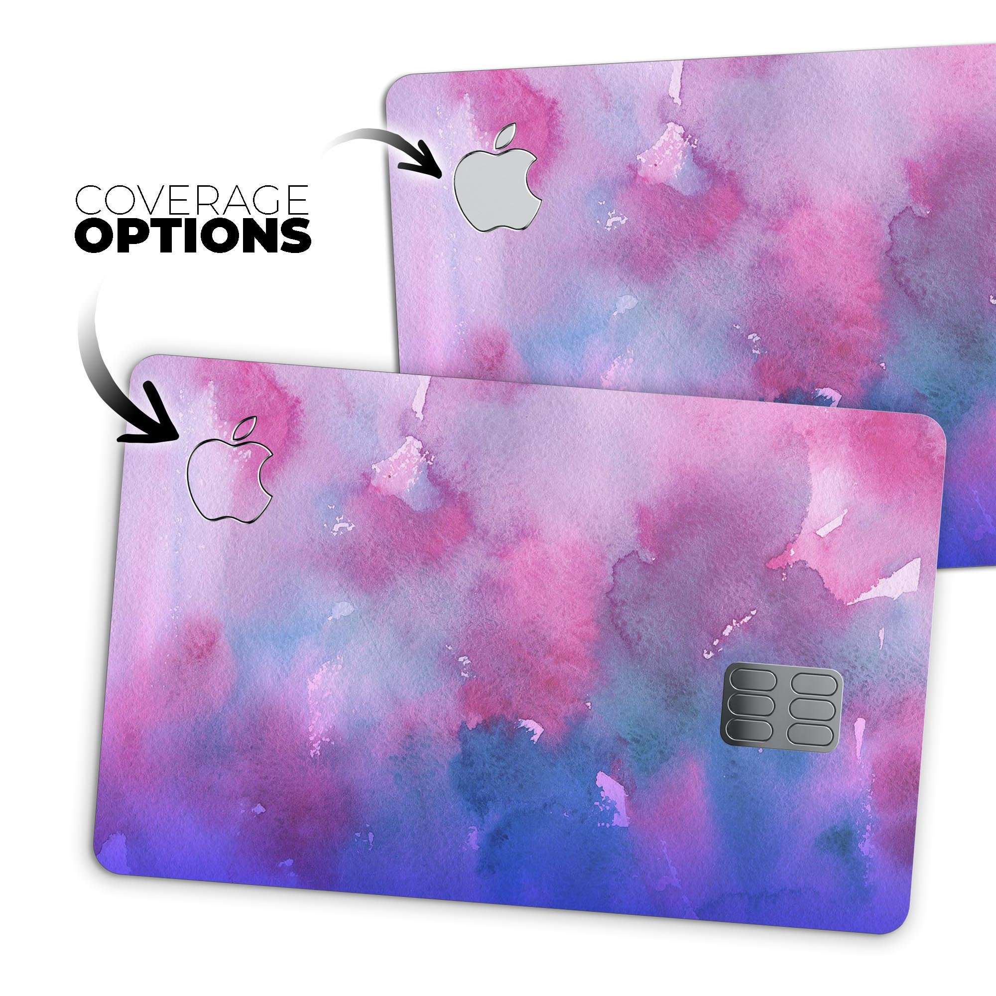 Vivid Absorbed Watercolor Texture decal skin applied on an Apple Card, showcasing its vibrant design and premium finish.