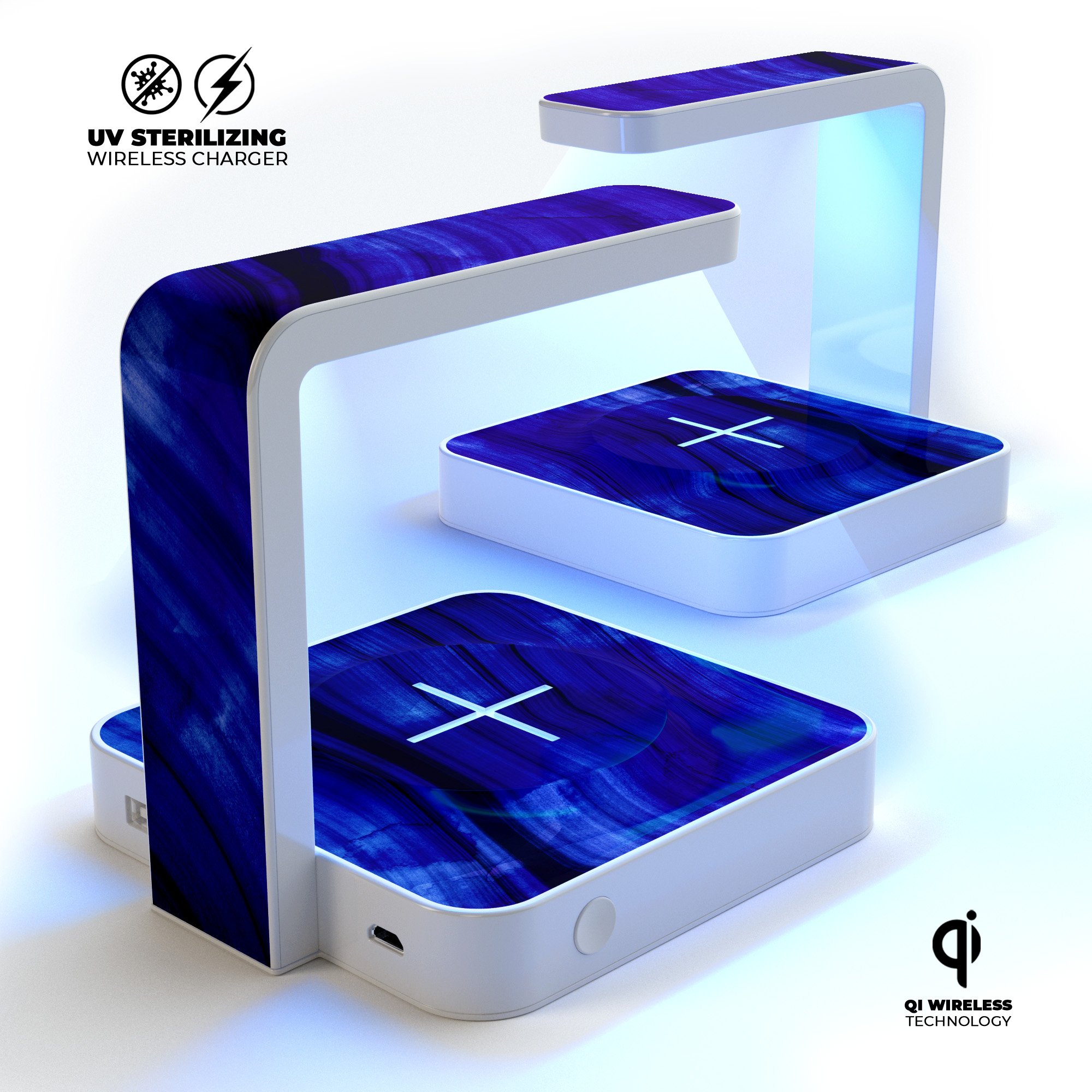 Vivid Agate Vein Slice Blue V11 UV Germicidal Sanitizing Sterilizing charger with a sleek design and wireless charging feature.