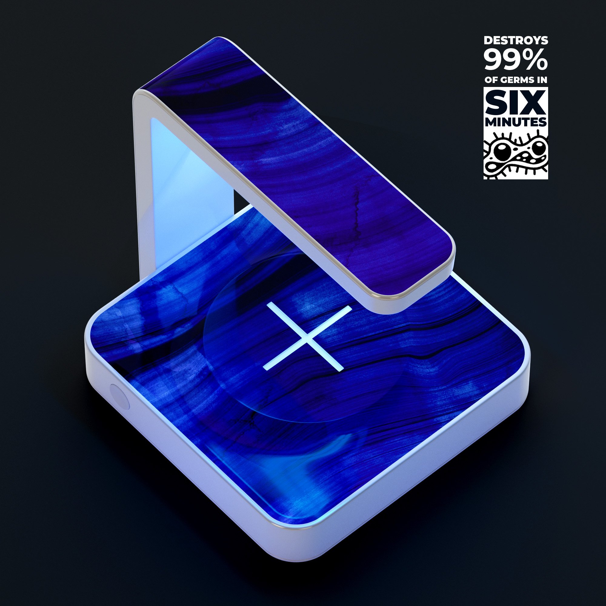 Vivid Agate Vein Slice Blue V11 UV Germicidal Sanitizing Sterilizing charger with a sleek design and wireless charging feature.