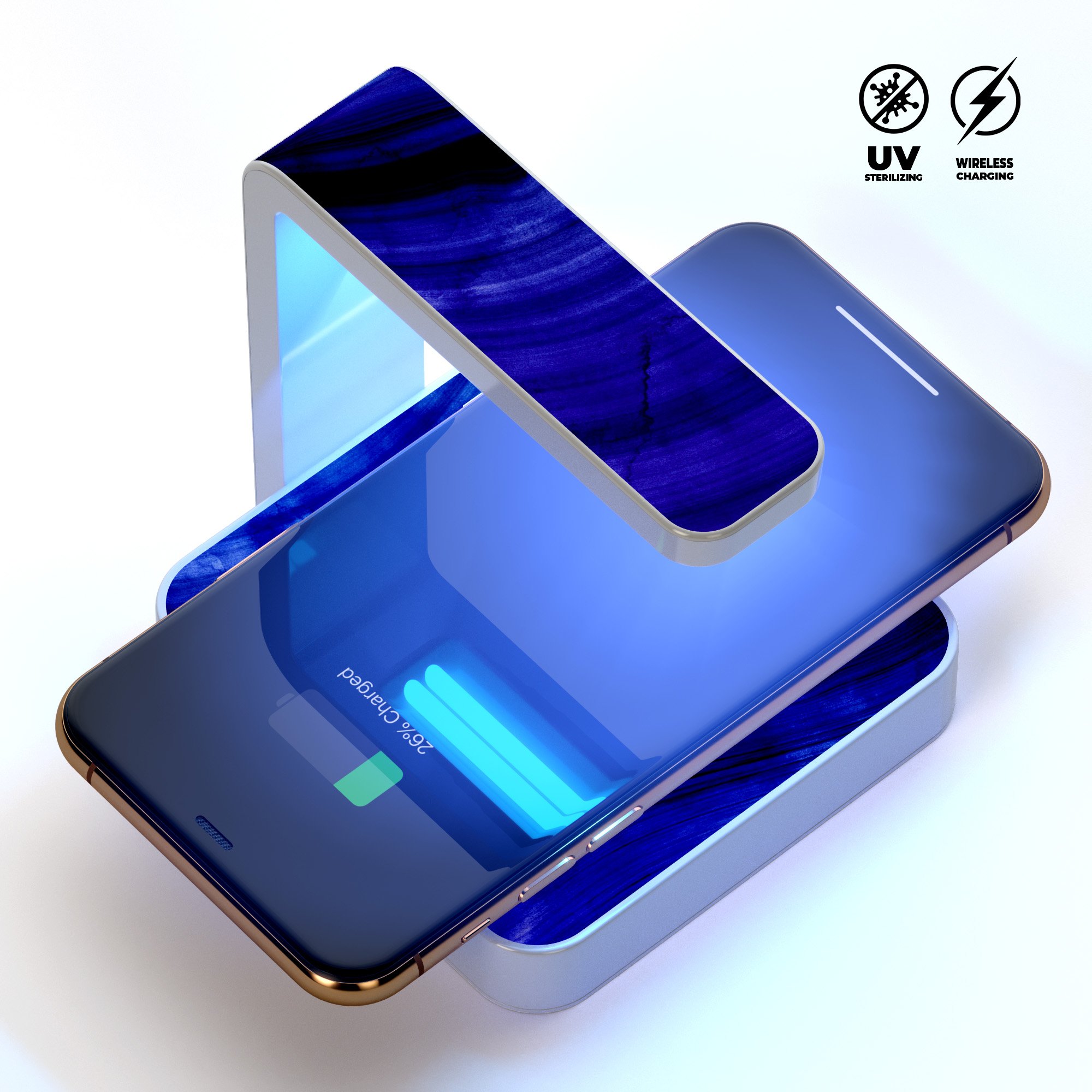 Vivid Agate Vein Slice Blue V11 UV Germicidal Sanitizing Sterilizing charger with a sleek design and wireless charging feature.