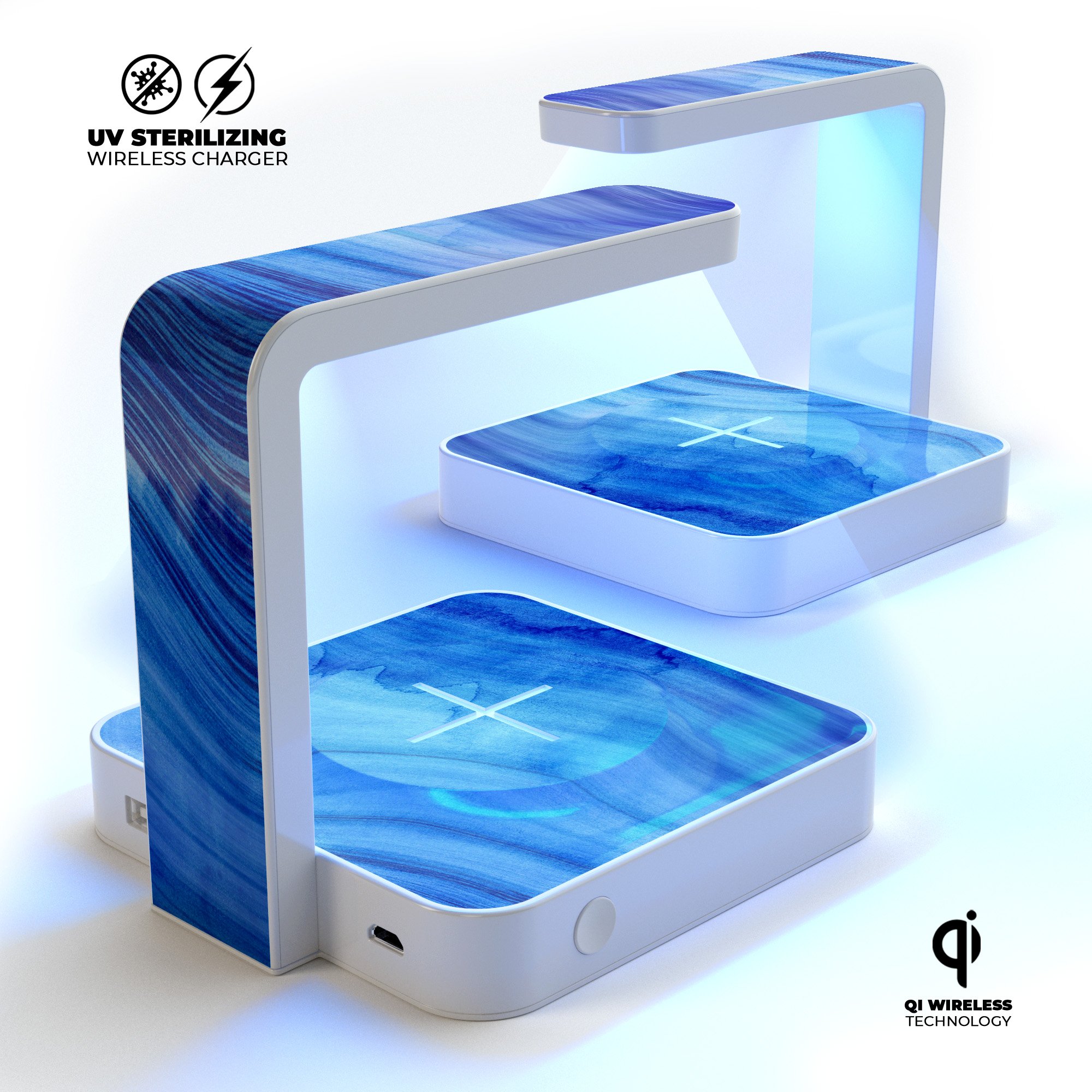 Vivid Agate Vein Slice Blue V5 UV Germicidal Sanitizing Sterilizing charger with a sleek design and wireless charging feature.