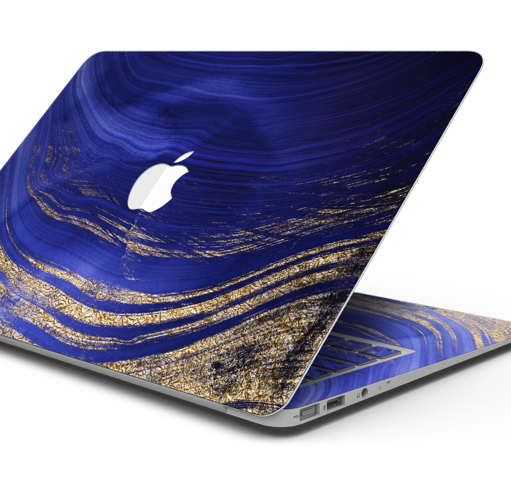 Vivid Agate Vein Slice Blue skin decal wrap kit for MacBook, showcasing a stylish design with a glossy finish.