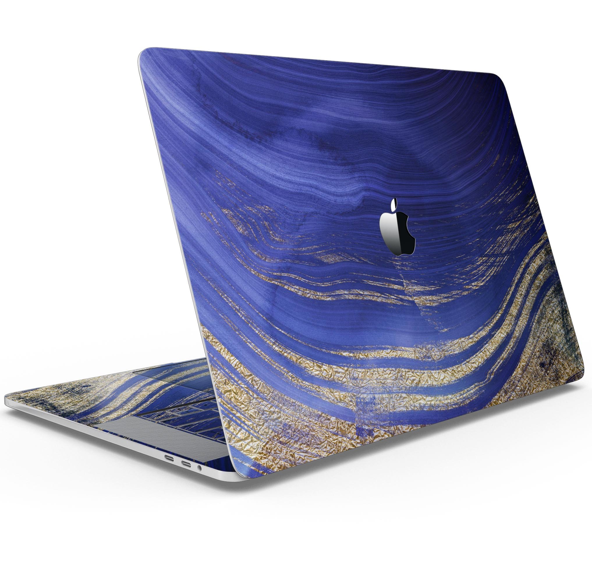 Vivid Agate Vein Slice Blue skin decal wrap kit for MacBook, showcasing a stylish design with a glossy finish.