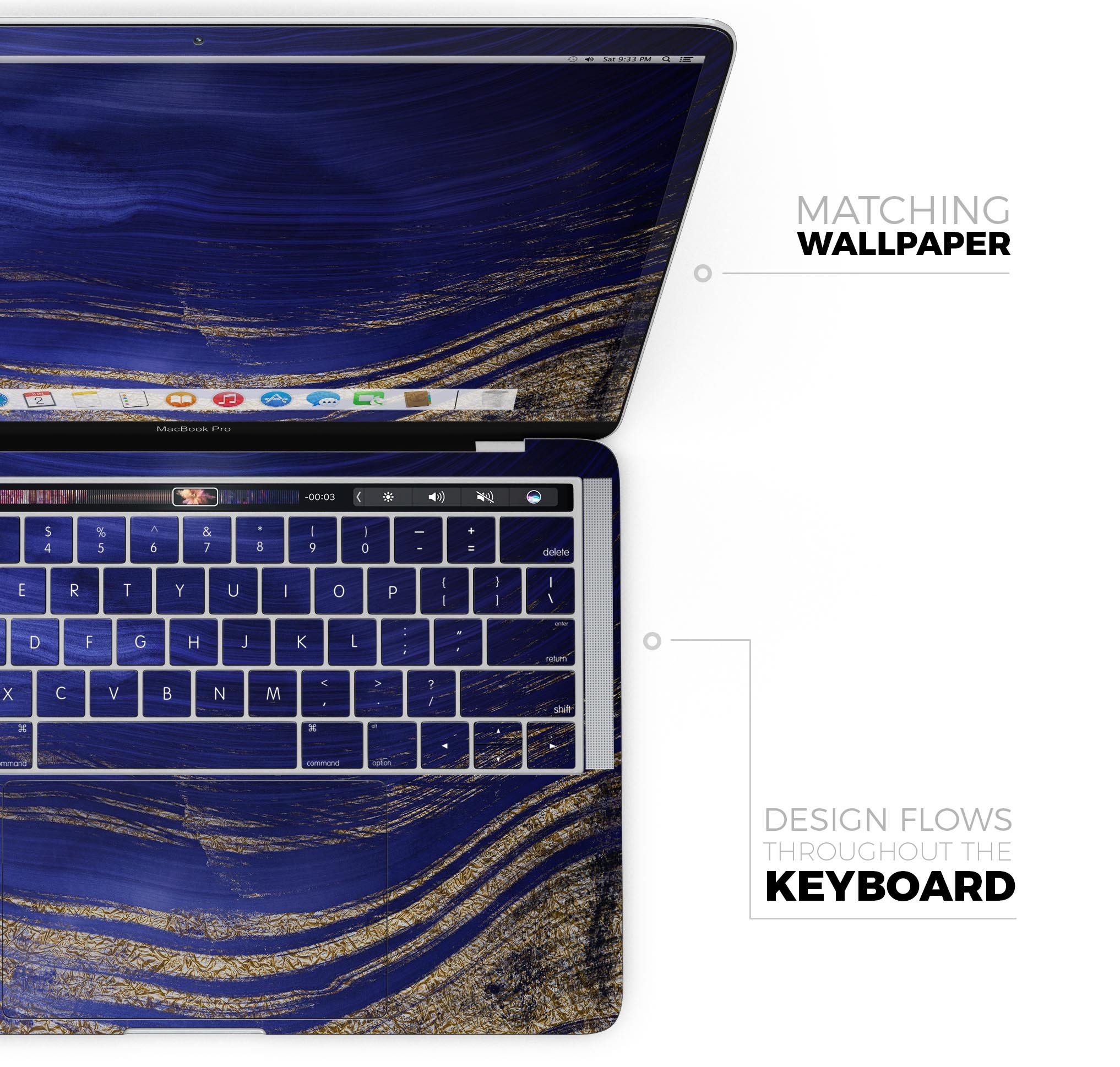 Vivid Agate Vein Slice Blue skin decal wrap kit for MacBook, showcasing a stylish design with a glossy finish.