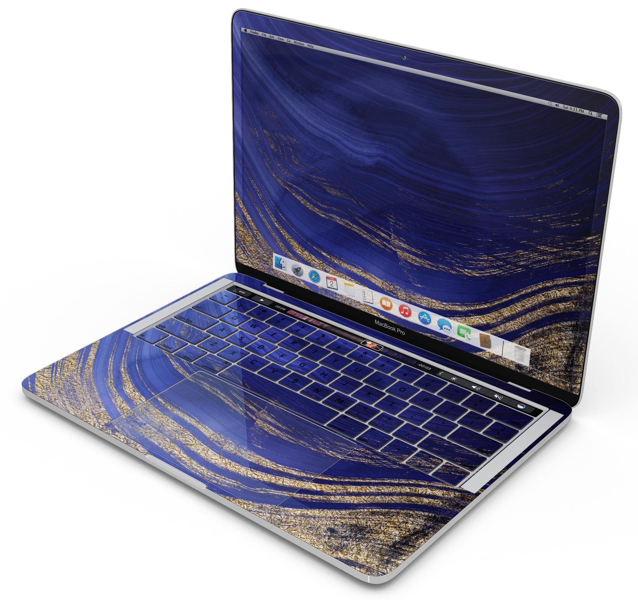 Vivid Agate Vein Slice Blue skin decal wrap kit for MacBook, showcasing a stylish design with a glossy finish.