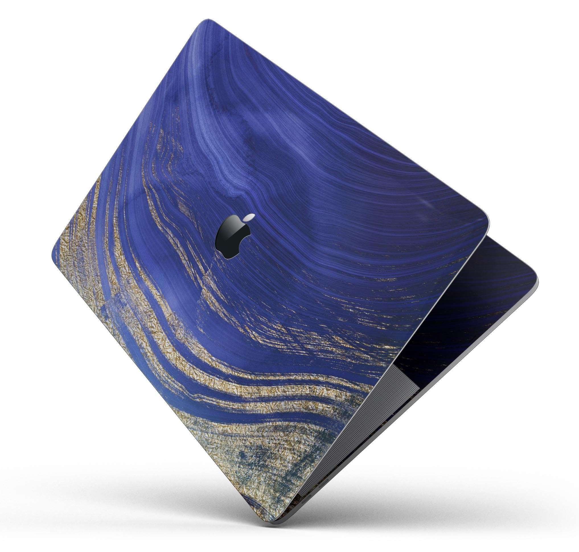 Vivid Agate Vein Slice Blue skin decal wrap kit for MacBook, showcasing a stylish design with a glossy finish.