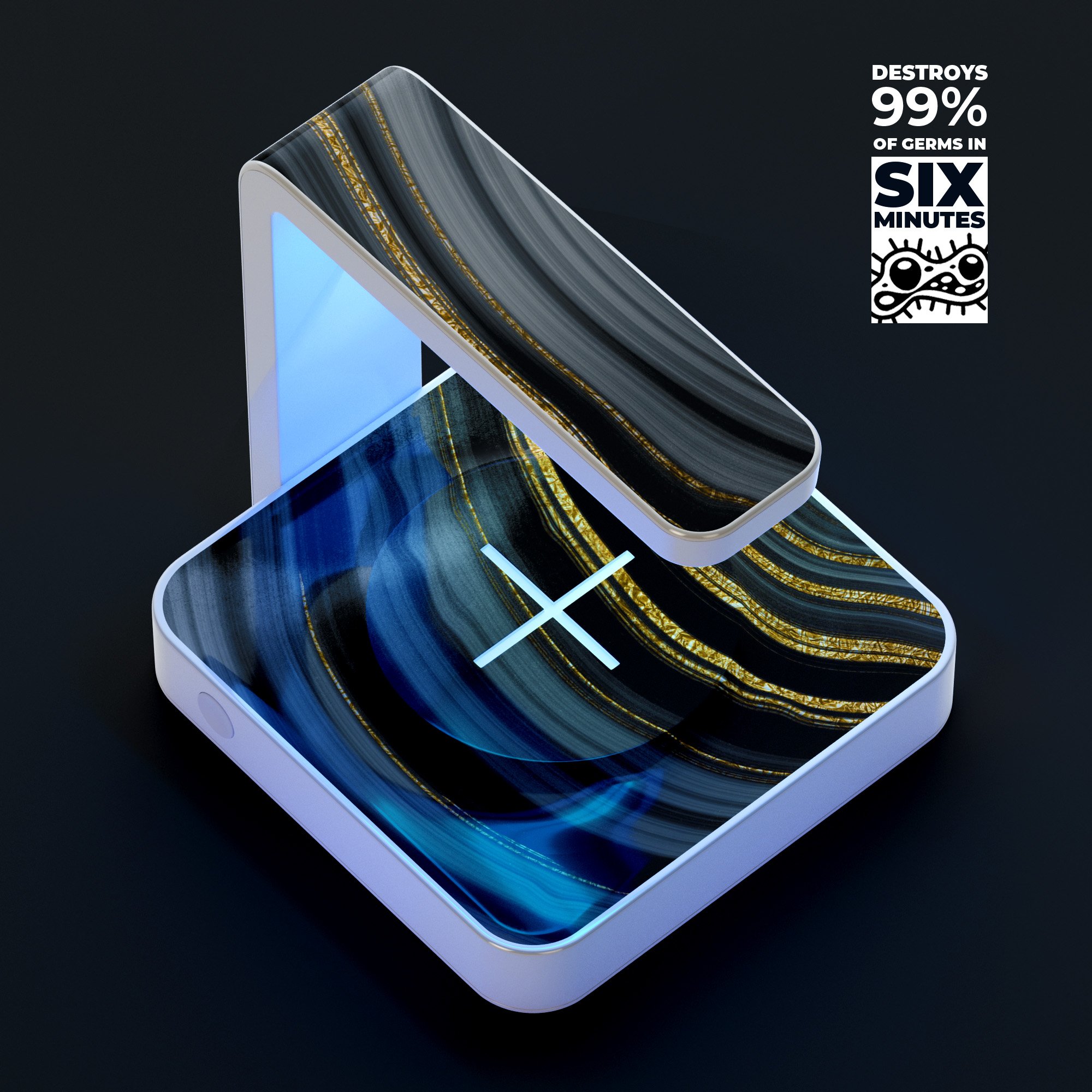 Vivid Agate Vein Slice UV Germicidal Wireless Charger with decorative skin, showcasing its sleek design and functionality.