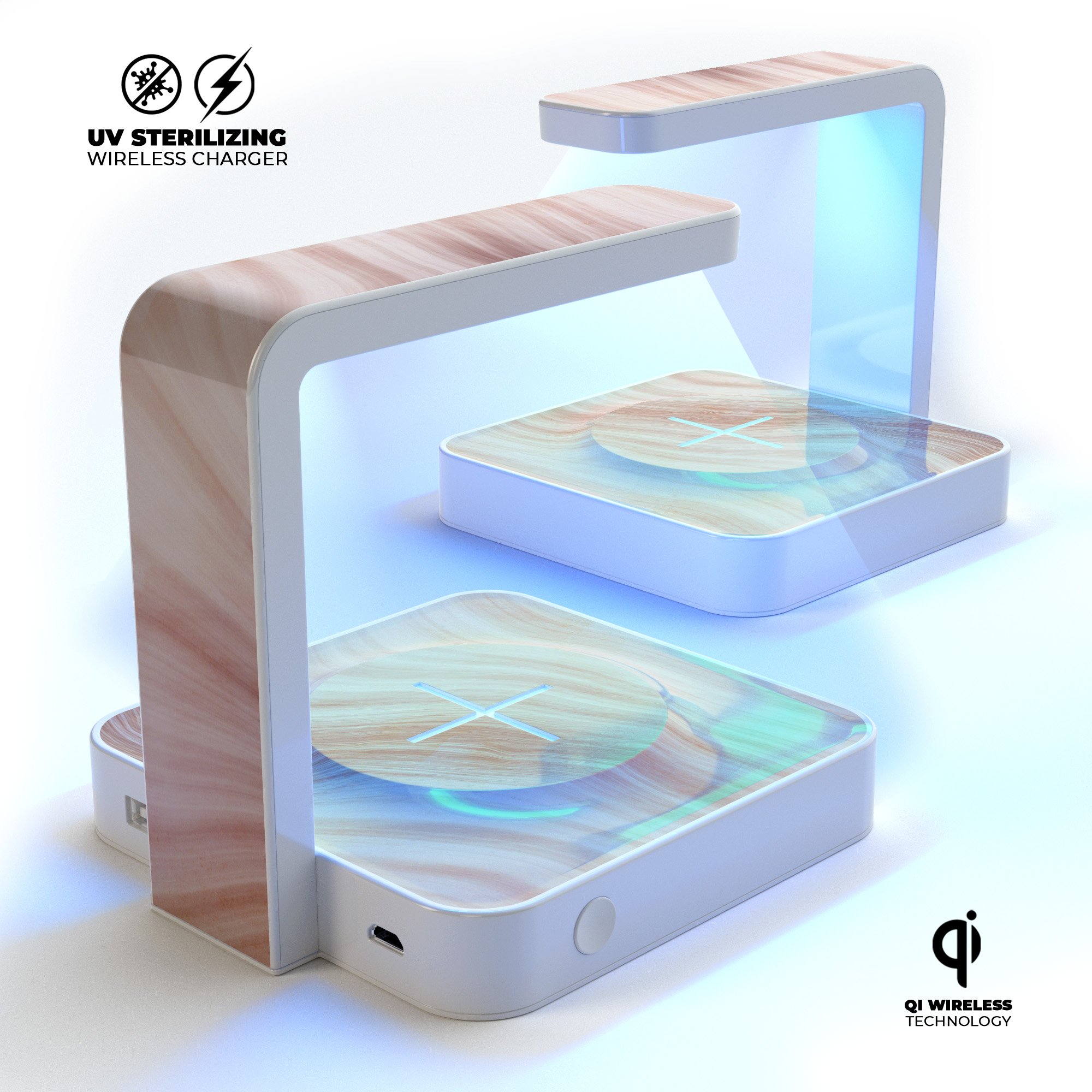 Vivid Agate Vein Slice UV Germicidal Sanitizing Charger with decorative skin, showcasing its sleek design and functionality.