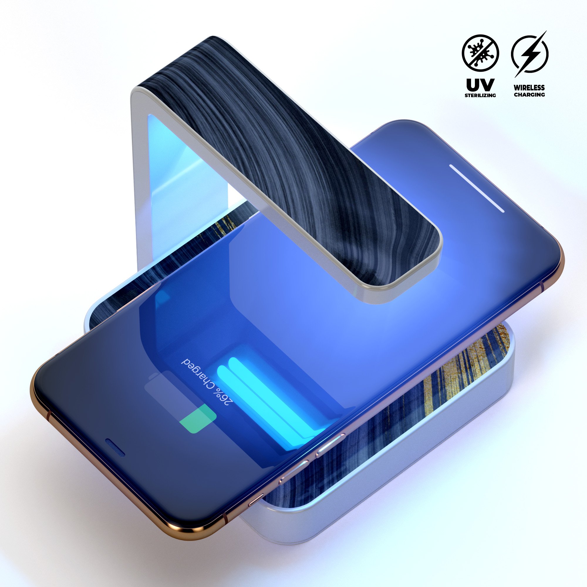 Vivid Agate Vein Slice UV Germicidal Sanitizing Station with wireless charging capabilities, showcasing its elegant design and functionality.