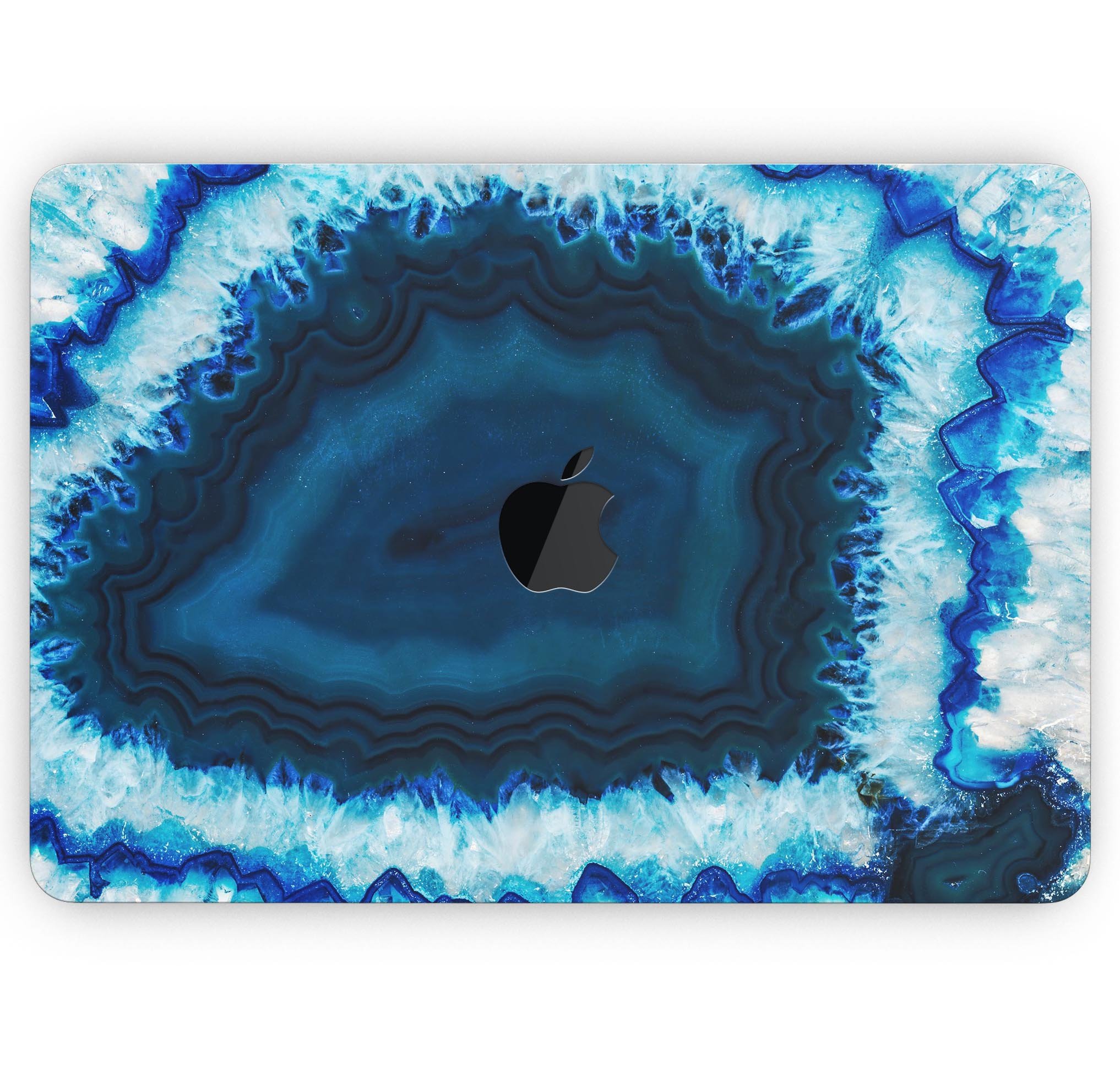 Vivid Blue Agate Crystal skin decal wrap kit for MacBook, showcasing a vibrant agate design with a glossy finish.