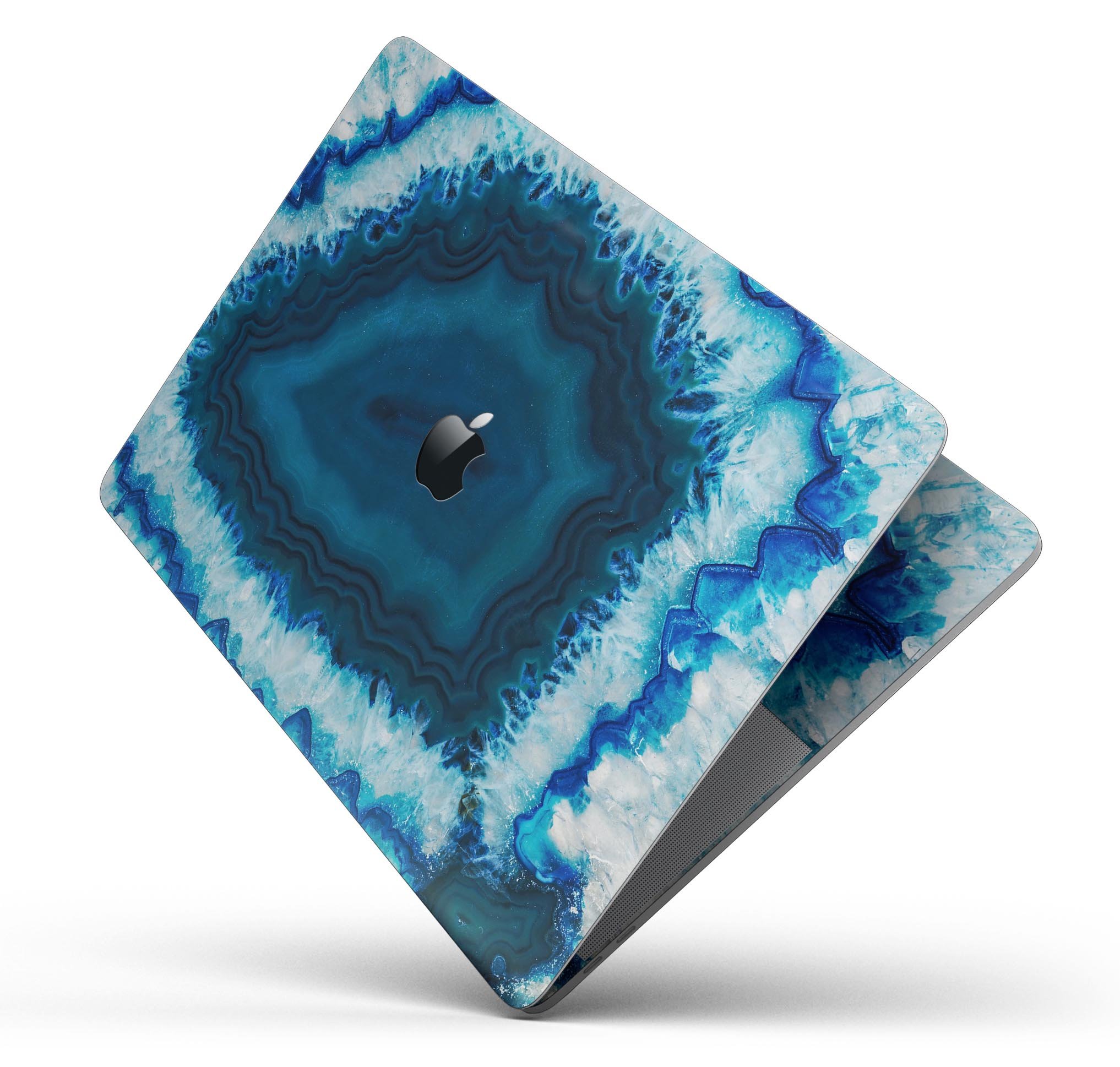 Vivid Blue Agate Crystal skin decal wrap kit for MacBook, showcasing a vibrant agate design with a glossy finish.