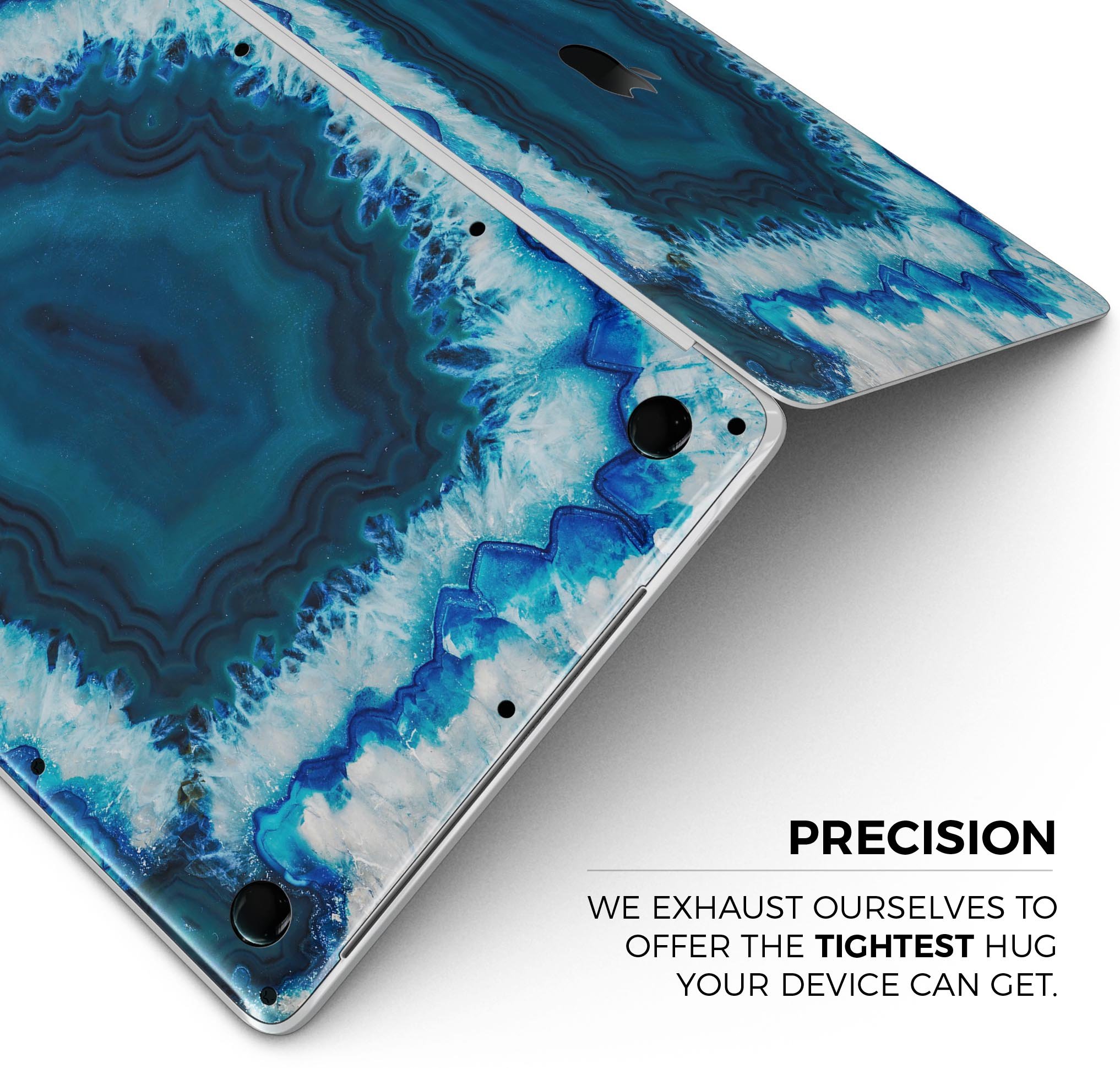 Vivid Blue Agate Crystal skin decal wrap kit for MacBook, showcasing a vibrant agate design with a glossy finish.