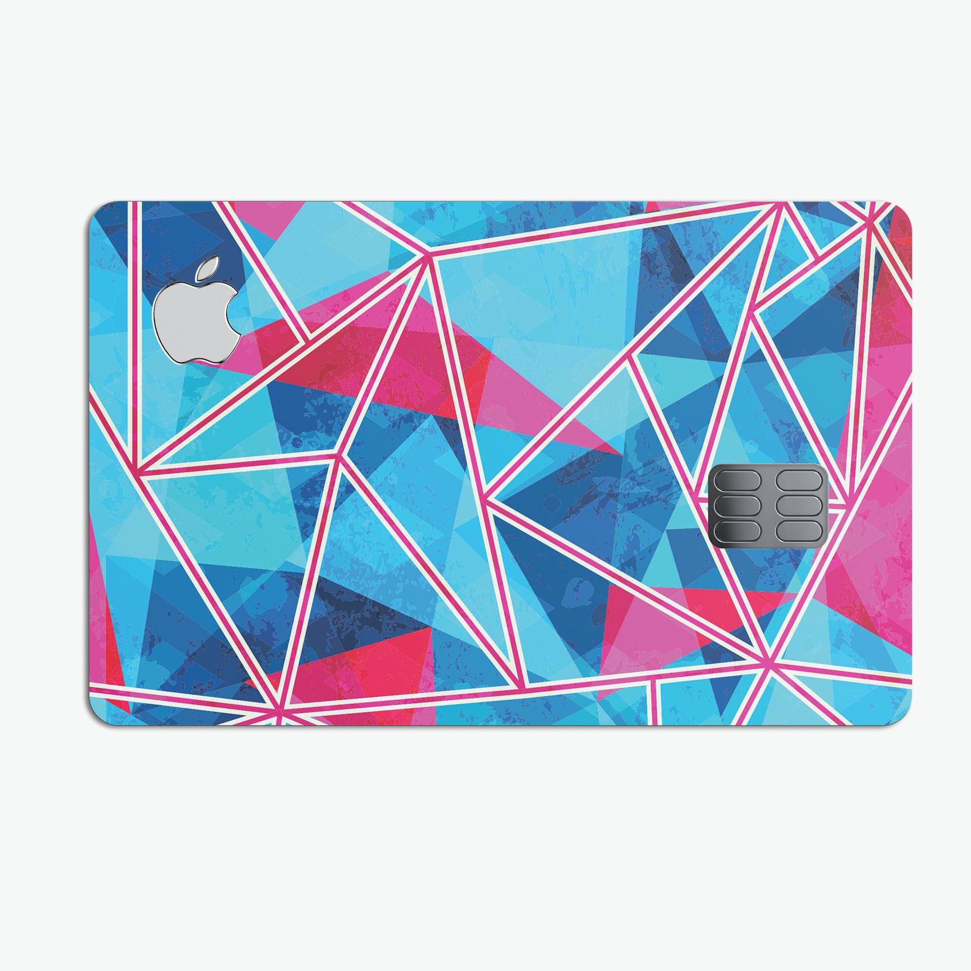 Vivid Blue and Pink Sharp Shapes decal skin for Apple Card, showcasing vibrant colors and sharp geometric designs.