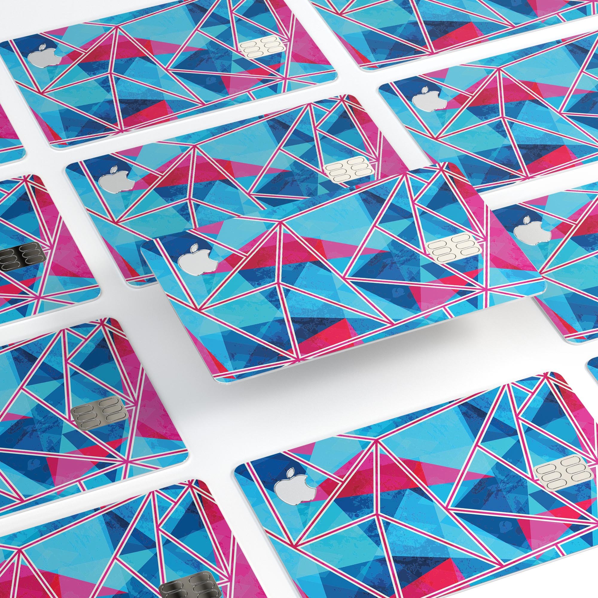 Vivid Blue and Pink Sharp Shapes decal skin for Apple Card, showcasing vibrant colors and sharp geometric designs.