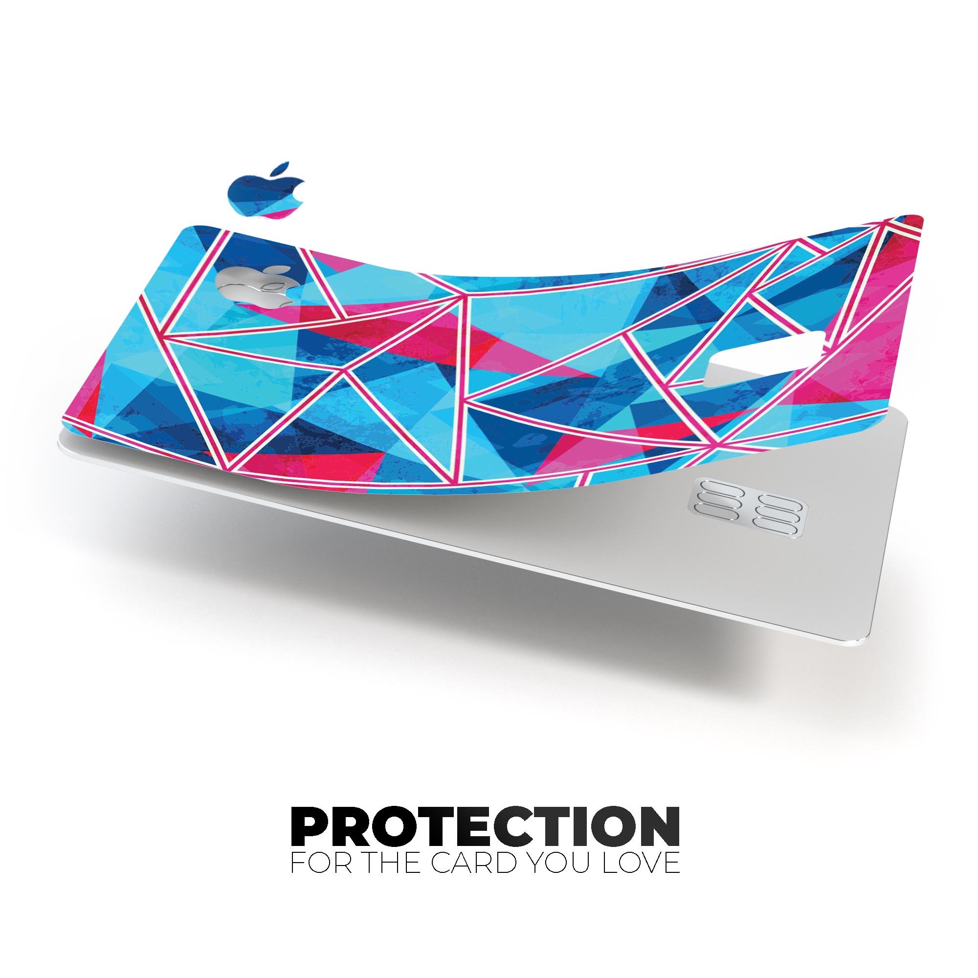 Vivid Blue and Pink Sharp Shapes decal skin for Apple Card, showcasing vibrant colors and sharp geometric designs.