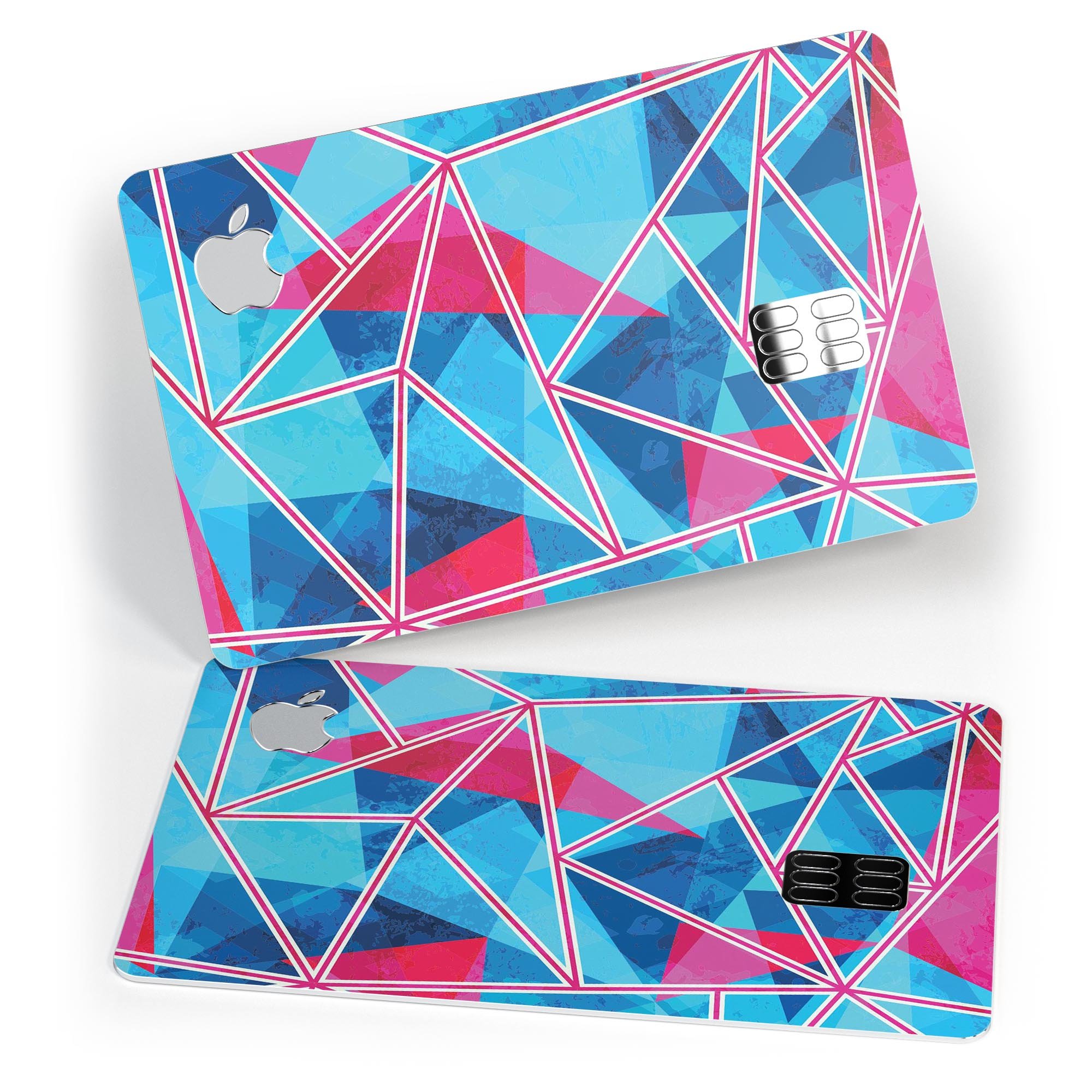 Vivid Blue and Pink Sharp Shapes decal skin for Apple Card, showcasing vibrant colors and sharp geometric designs.