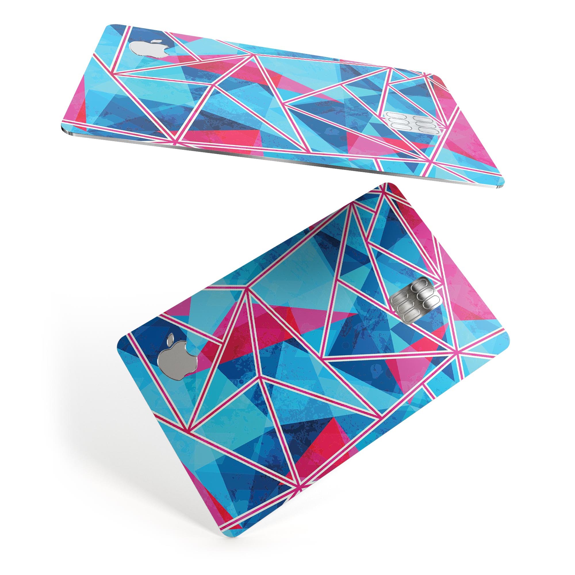 Vivid Blue and Pink Sharp Shapes decal skin for Apple Card, showcasing vibrant colors and sharp geometric designs.