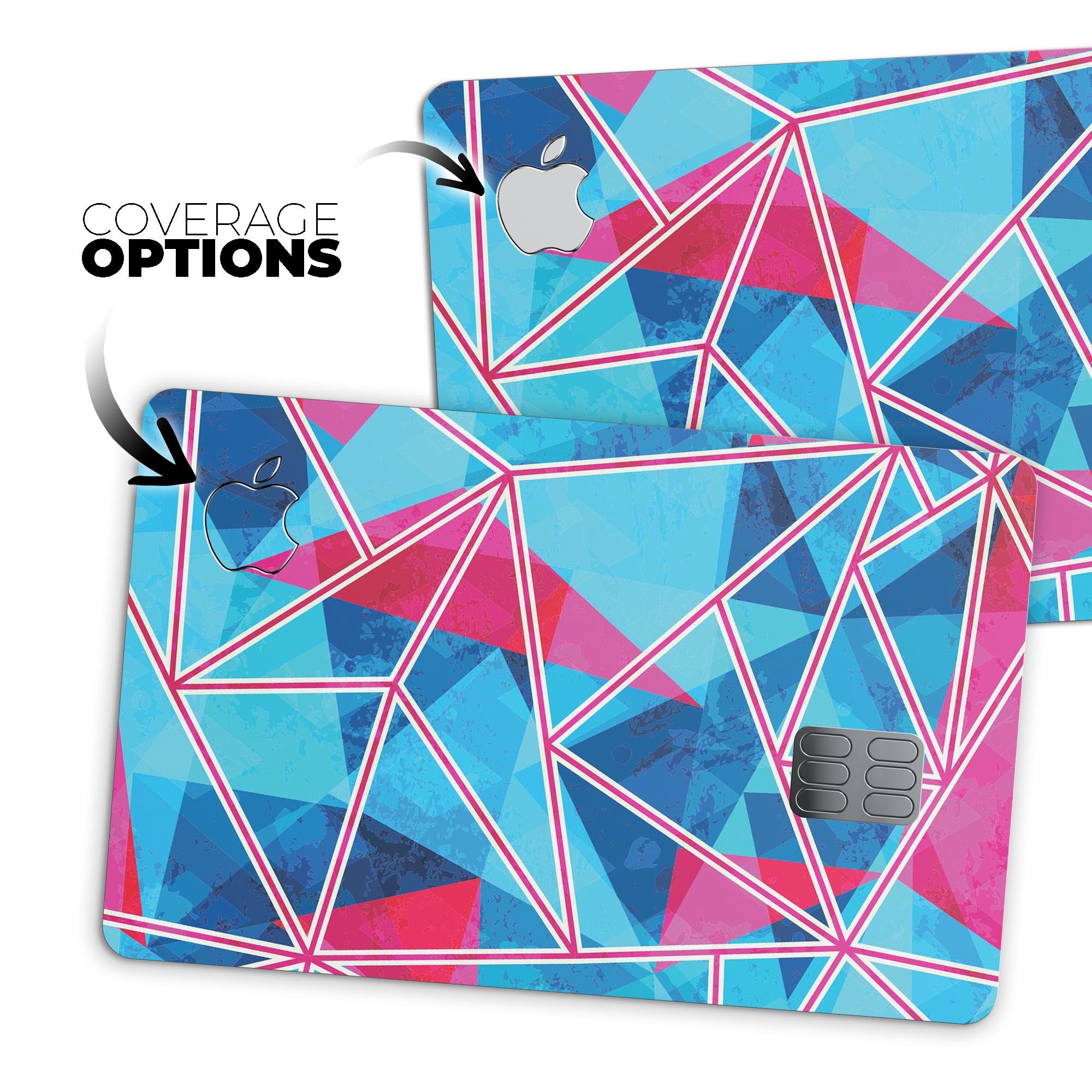 Vivid Blue and Pink Sharp Shapes decal skin for Apple Card, showcasing vibrant colors and sharp geometric designs.