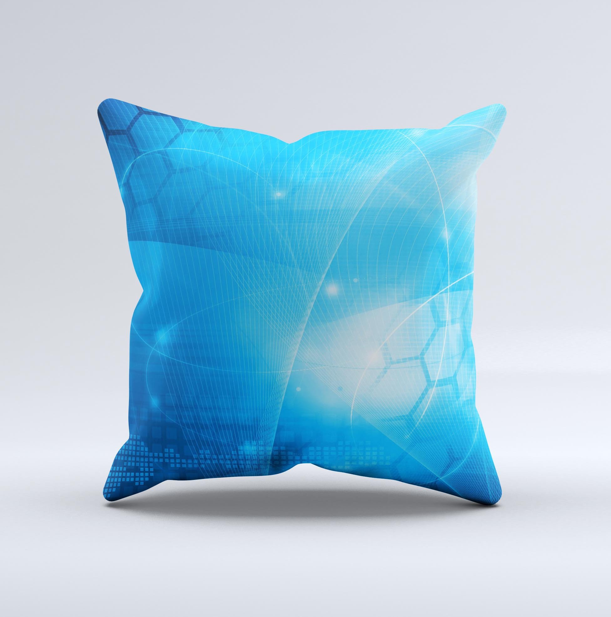 Vivid Blue Fantasy Surface ink-Fuzed Decorative Throw Pillow showcasing intricate design and vibrant colors, perfect for home decor.