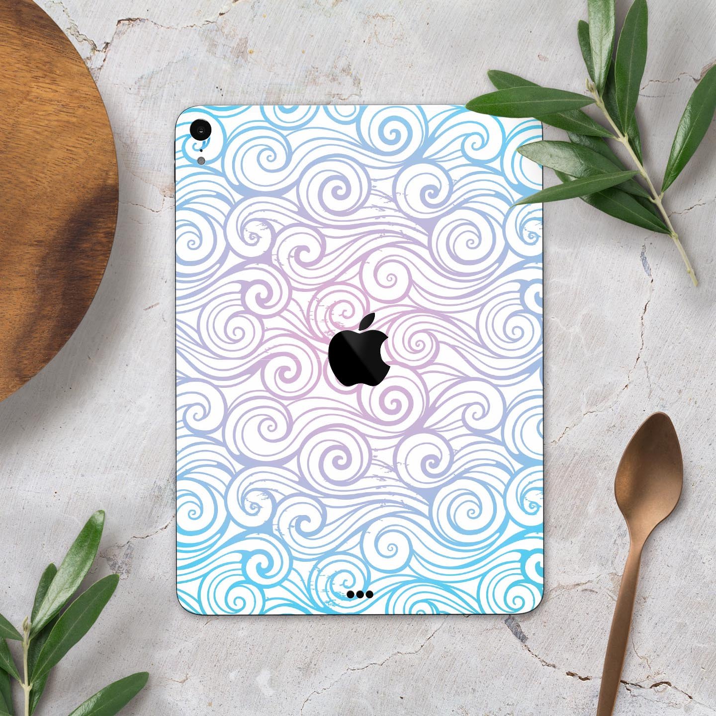 Vivid Blue Gradient Swirl skin decal for Apple iPad, showcasing vibrant colors and a sleek design.