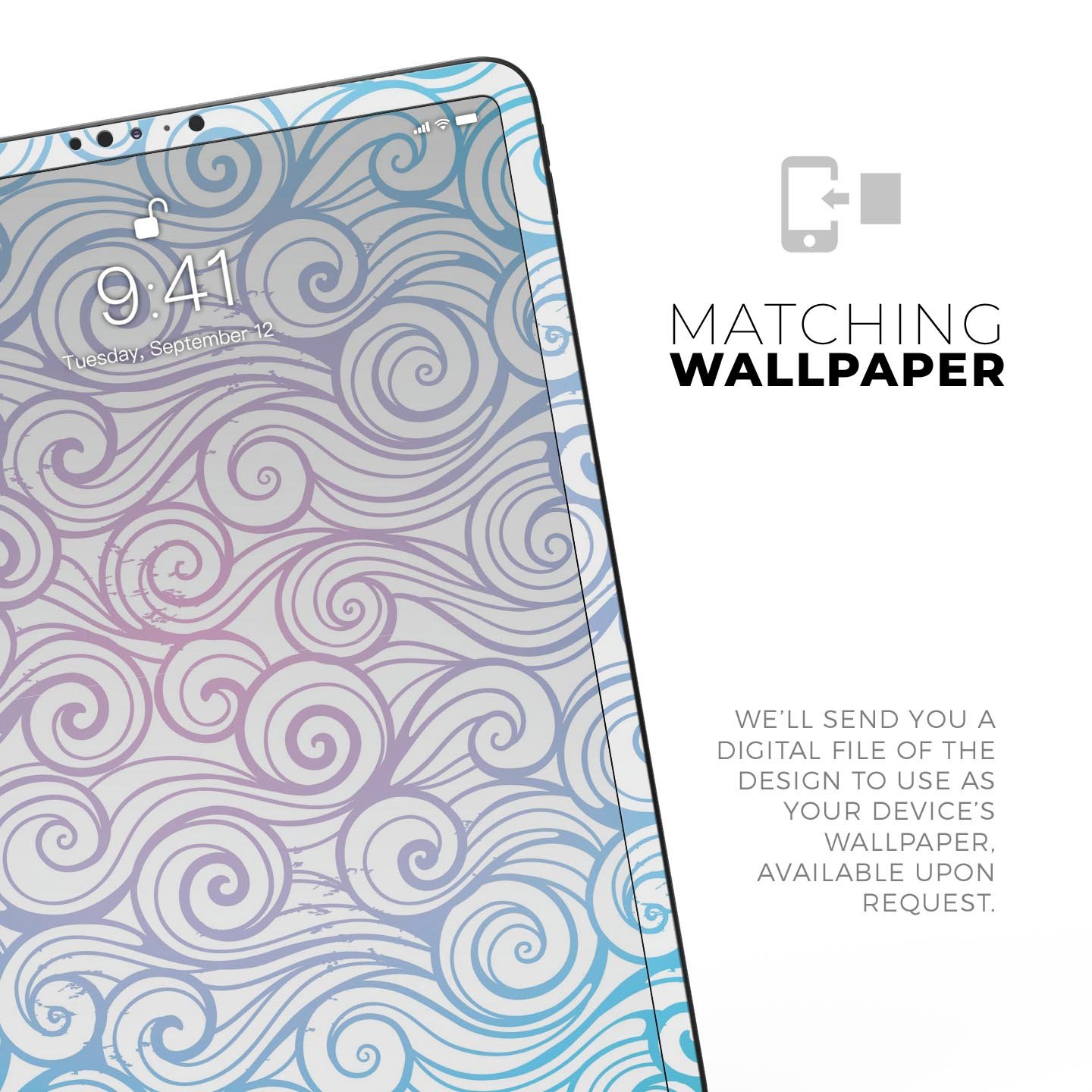 Vivid Blue Gradient Swirl skin decal for Apple iPad, showcasing vibrant colors and a sleek design.