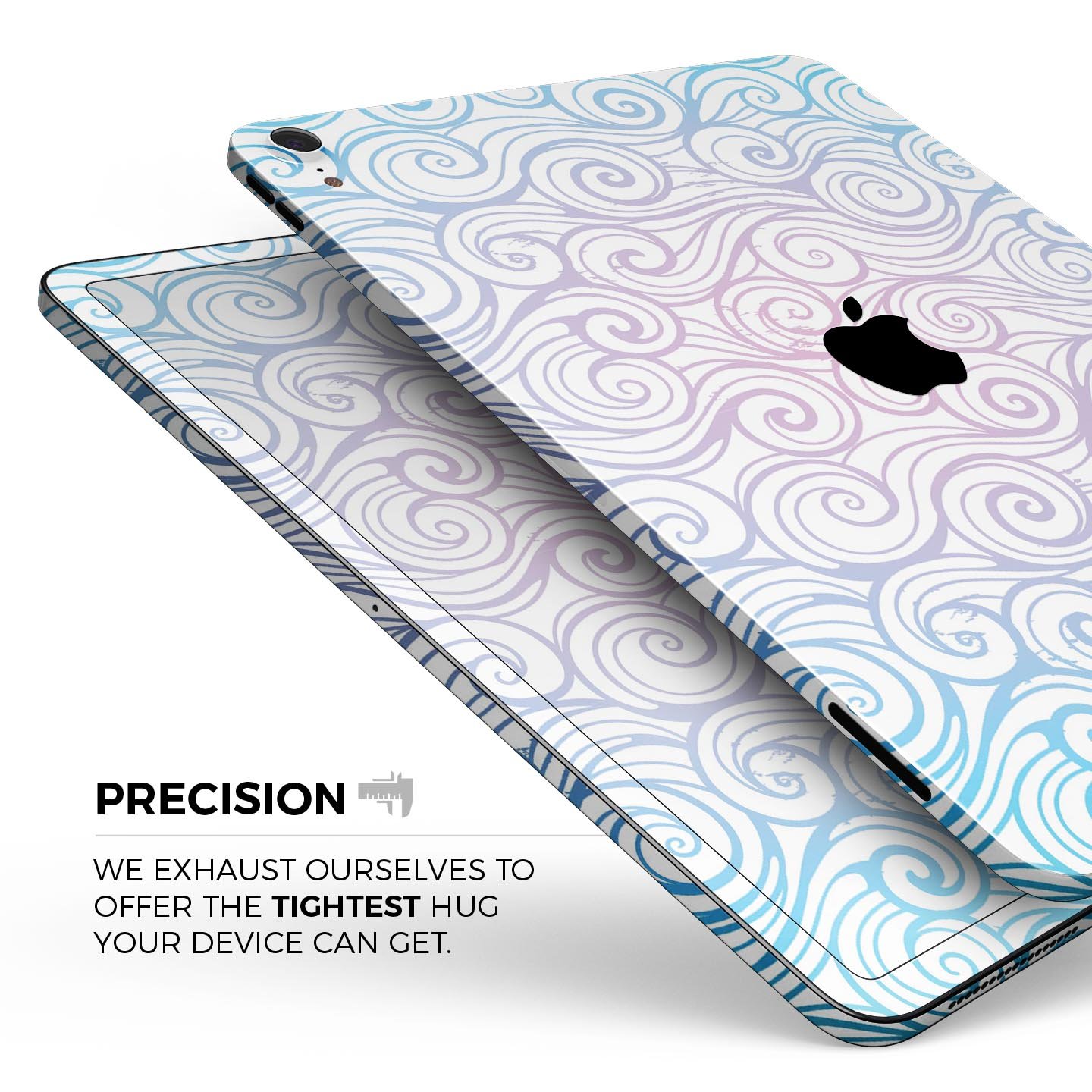 Vivid Blue Gradient Swirl skin decal for Apple iPad, showcasing vibrant colors and a sleek design.