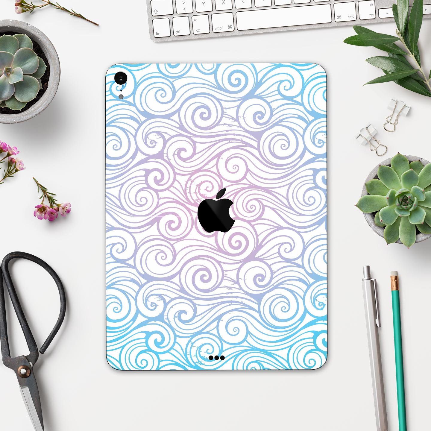 Vivid Blue Gradient Swirl skin decal for Apple iPad, showcasing vibrant colors and a sleek design.