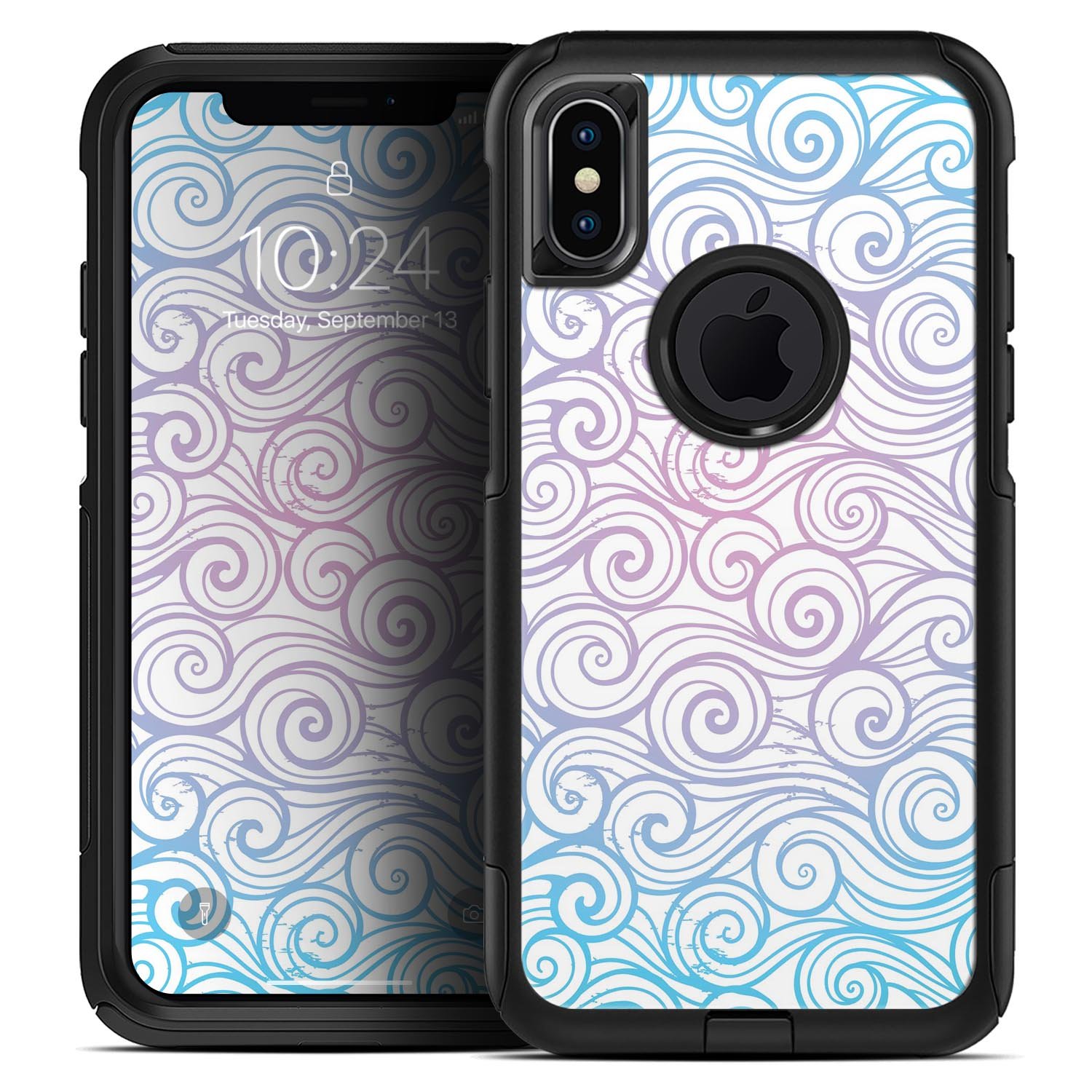 Vivid Blue Gradient Swirl Skin Kit for iPhone OtterBox Cases, showcasing vibrant colors and sleek design.