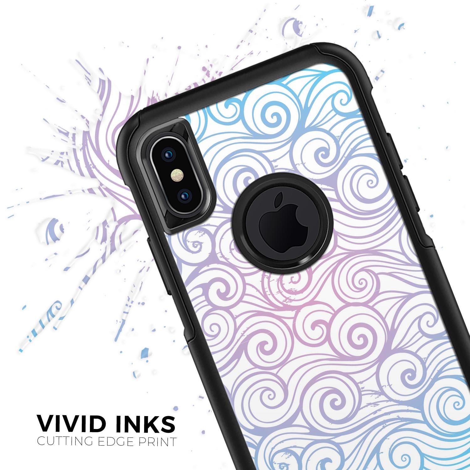 Vivid Blue Gradient Swirl Skin Kit for iPhone OtterBox Cases, showcasing vibrant colors and sleek design.