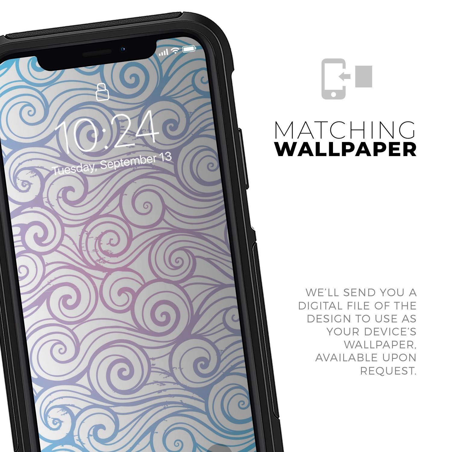 Vivid Blue Gradient Swirl Skin Kit for iPhone OtterBox Cases, showcasing vibrant colors and sleek design.