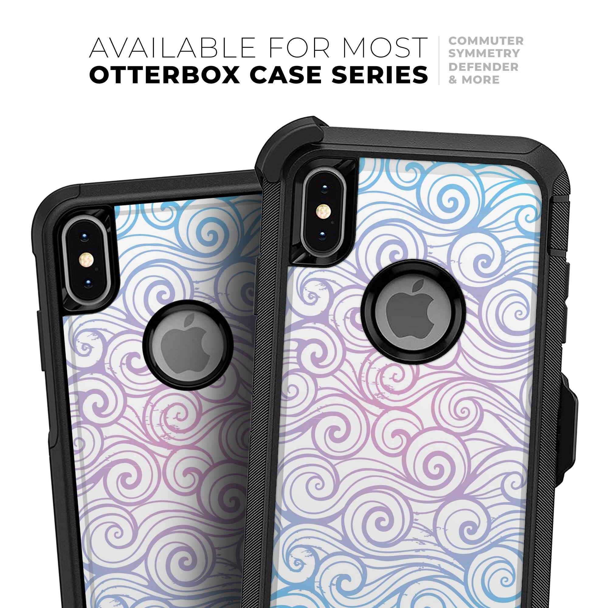 Vivid Blue Gradient Swirl Skin Kit for iPhone OtterBox Cases, showcasing vibrant colors and sleek design.