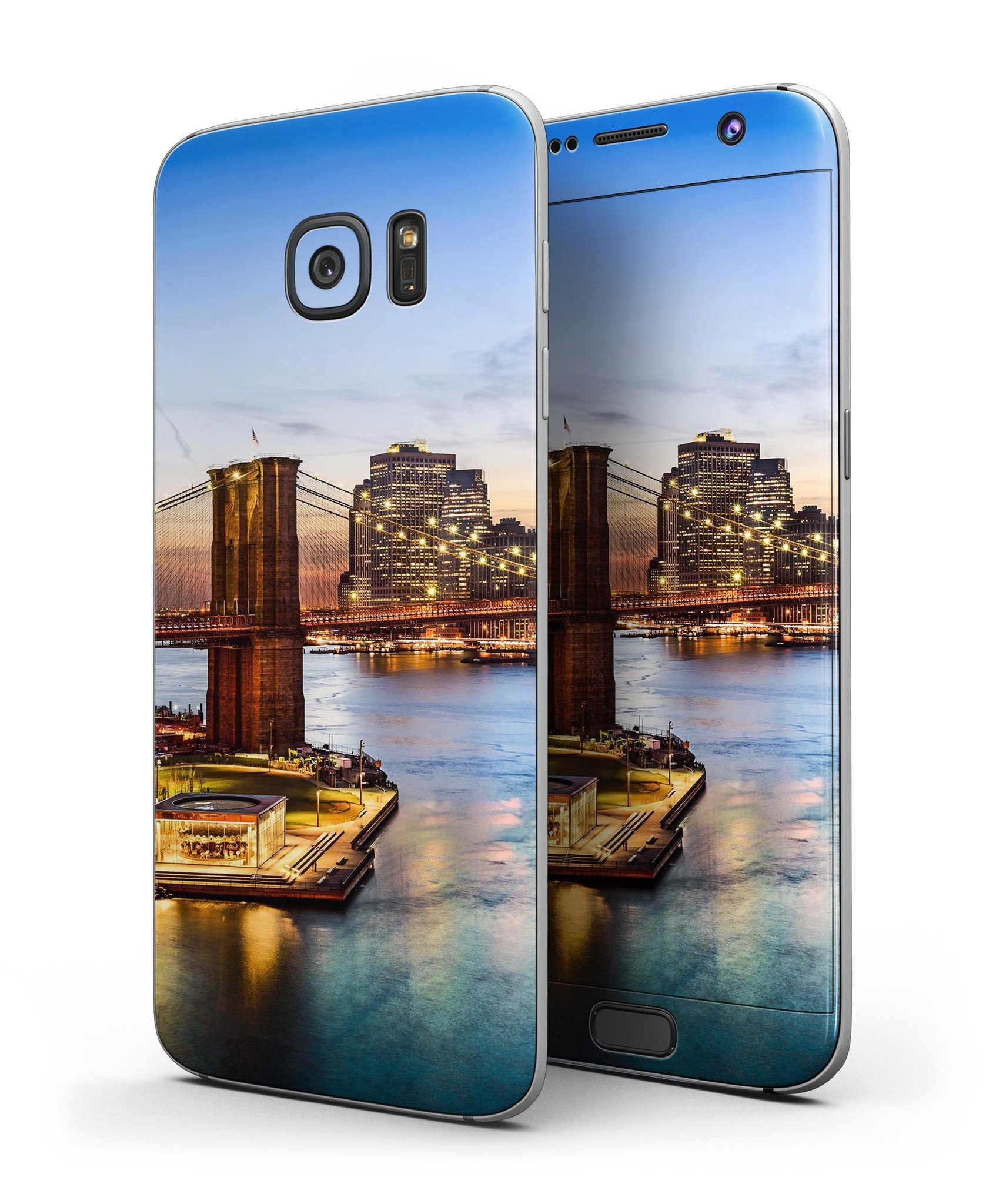 Vivid Brooklyn Bridge Skin-Kit for Samsung Galaxy S7, showcasing a vibrant design with full-body coverage.