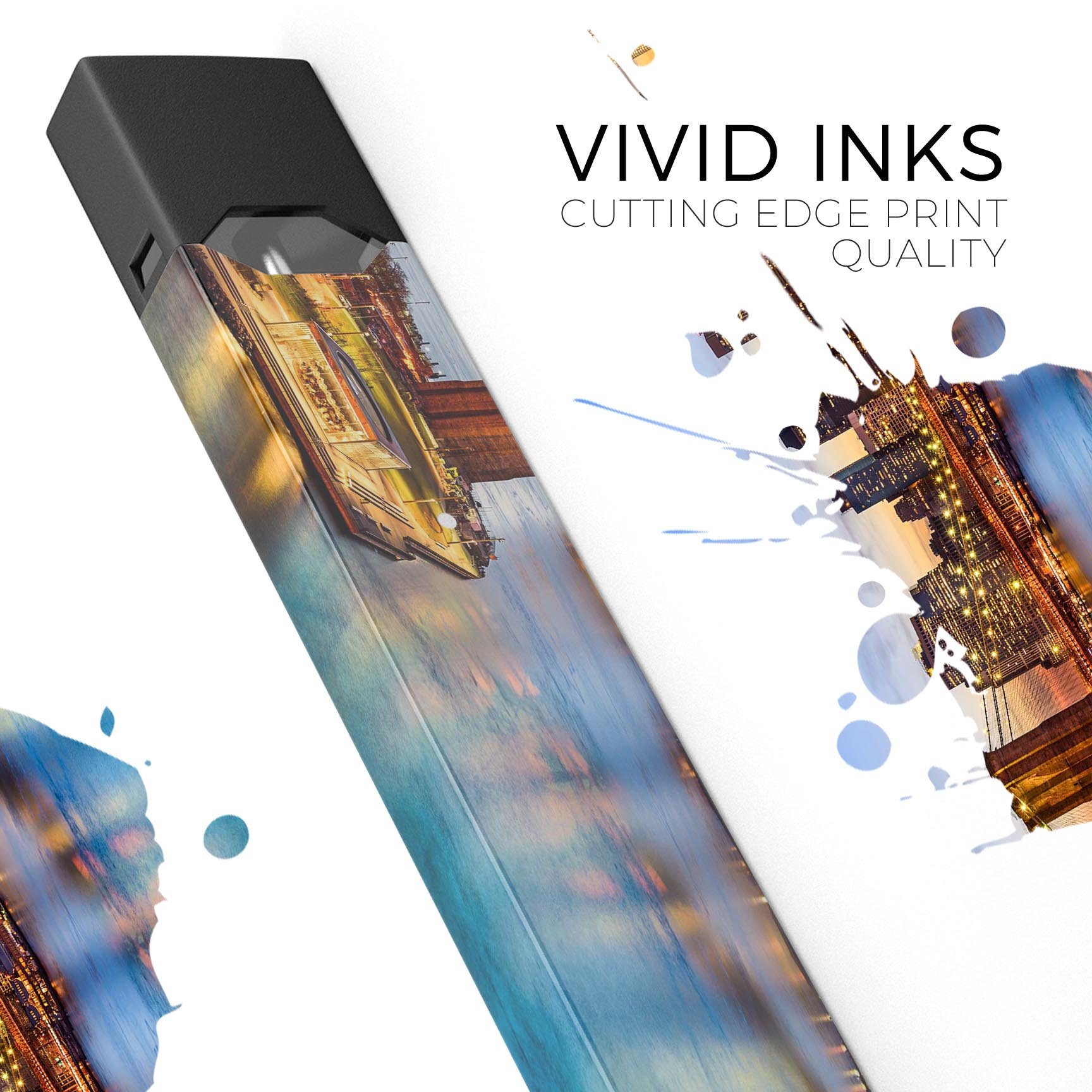 Vivid Brooklyn Bridge decal skin-wrap sticker designed for JUUL vaping device, showcasing vibrant colors and intricate details.