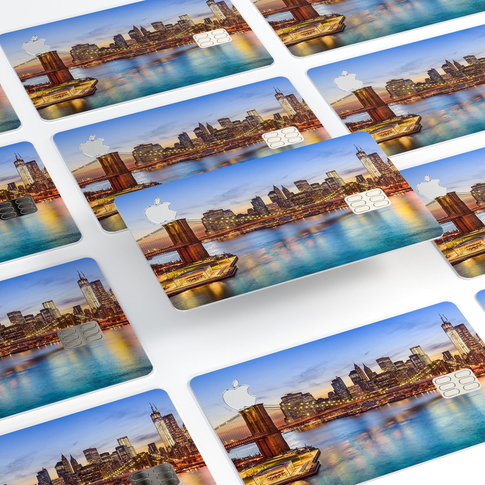 Vivid Brooklyn Bridge decal skin-kit for Apple Card, showcasing premium vinyl design and protective features.