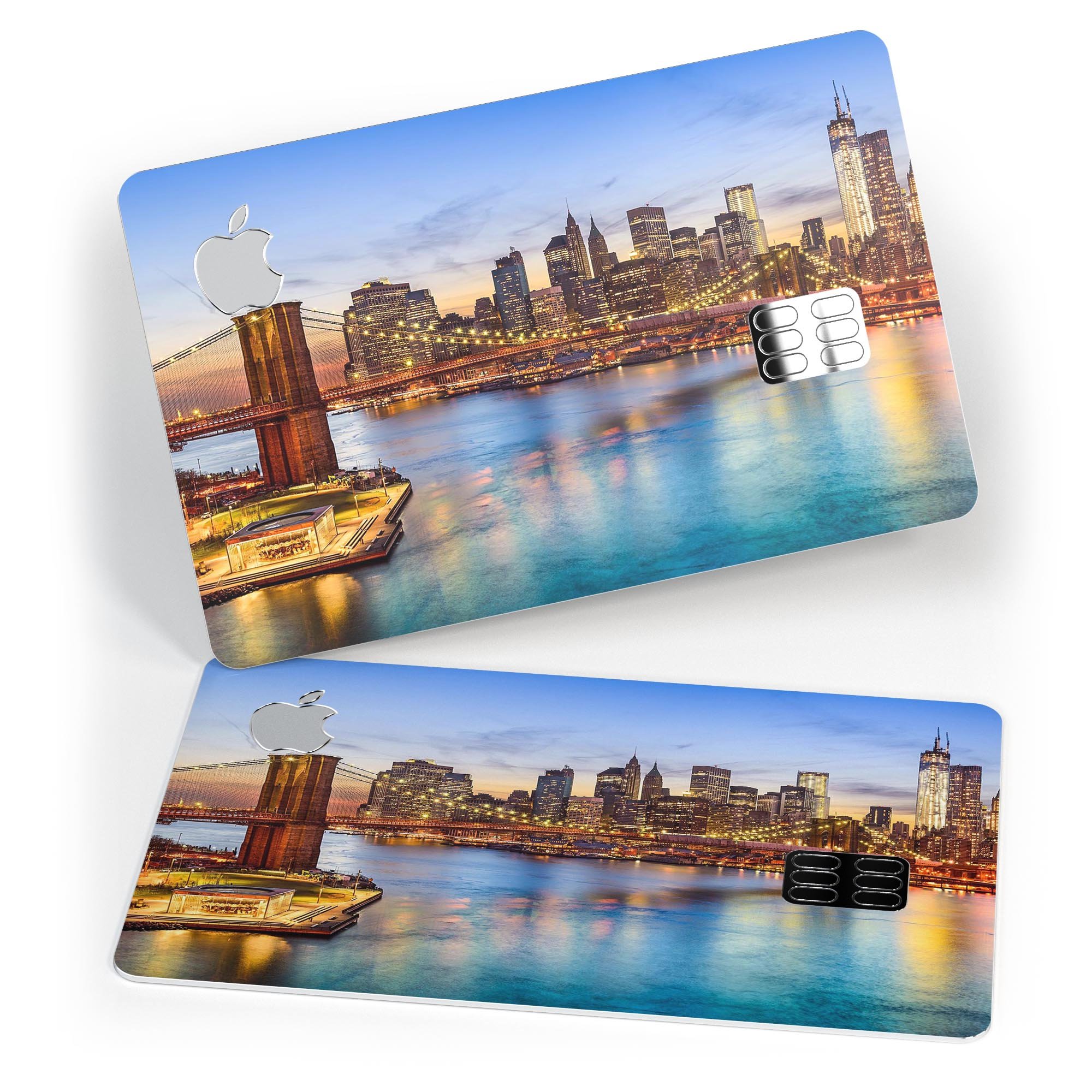 Vivid Brooklyn Bridge decal skin-kit for Apple Card, showcasing premium vinyl design and protective features.