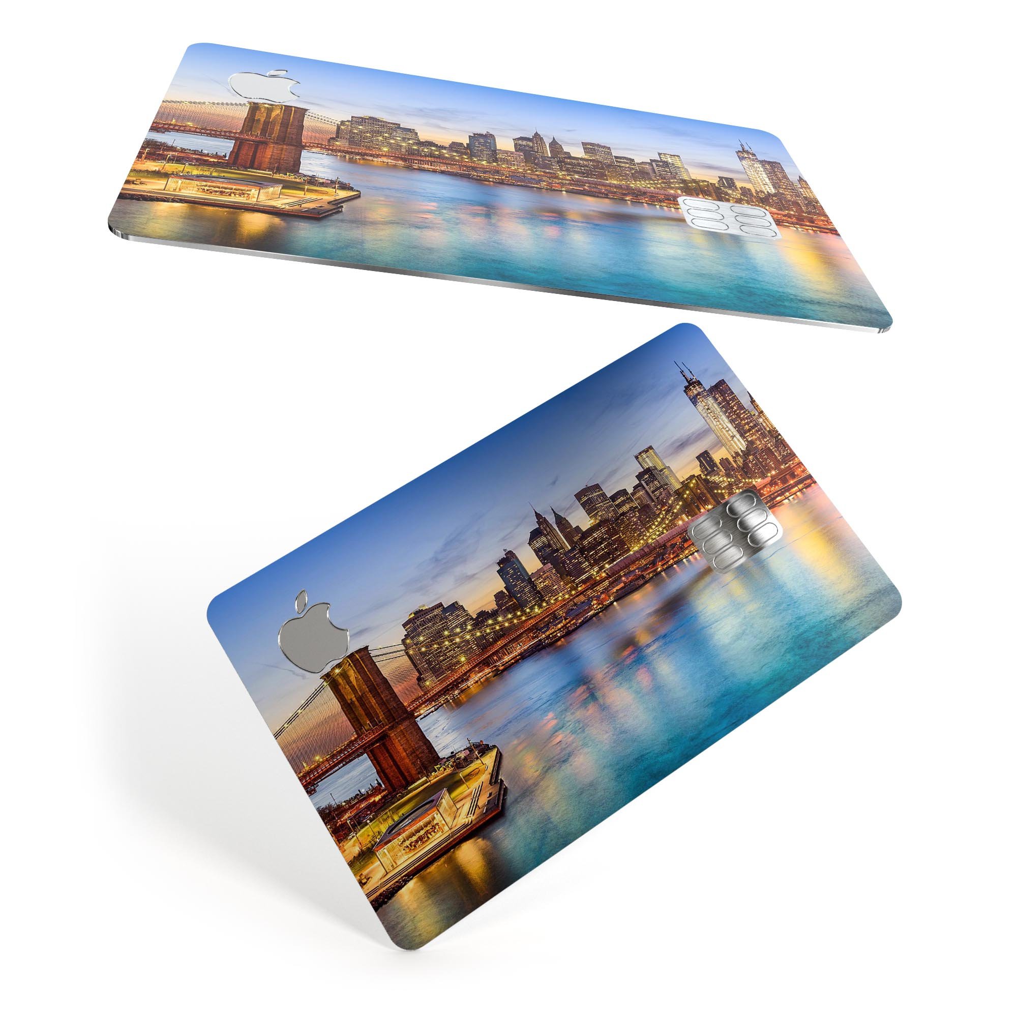 Vivid Brooklyn Bridge decal skin-kit for Apple Card, showcasing premium vinyl design and protective features.