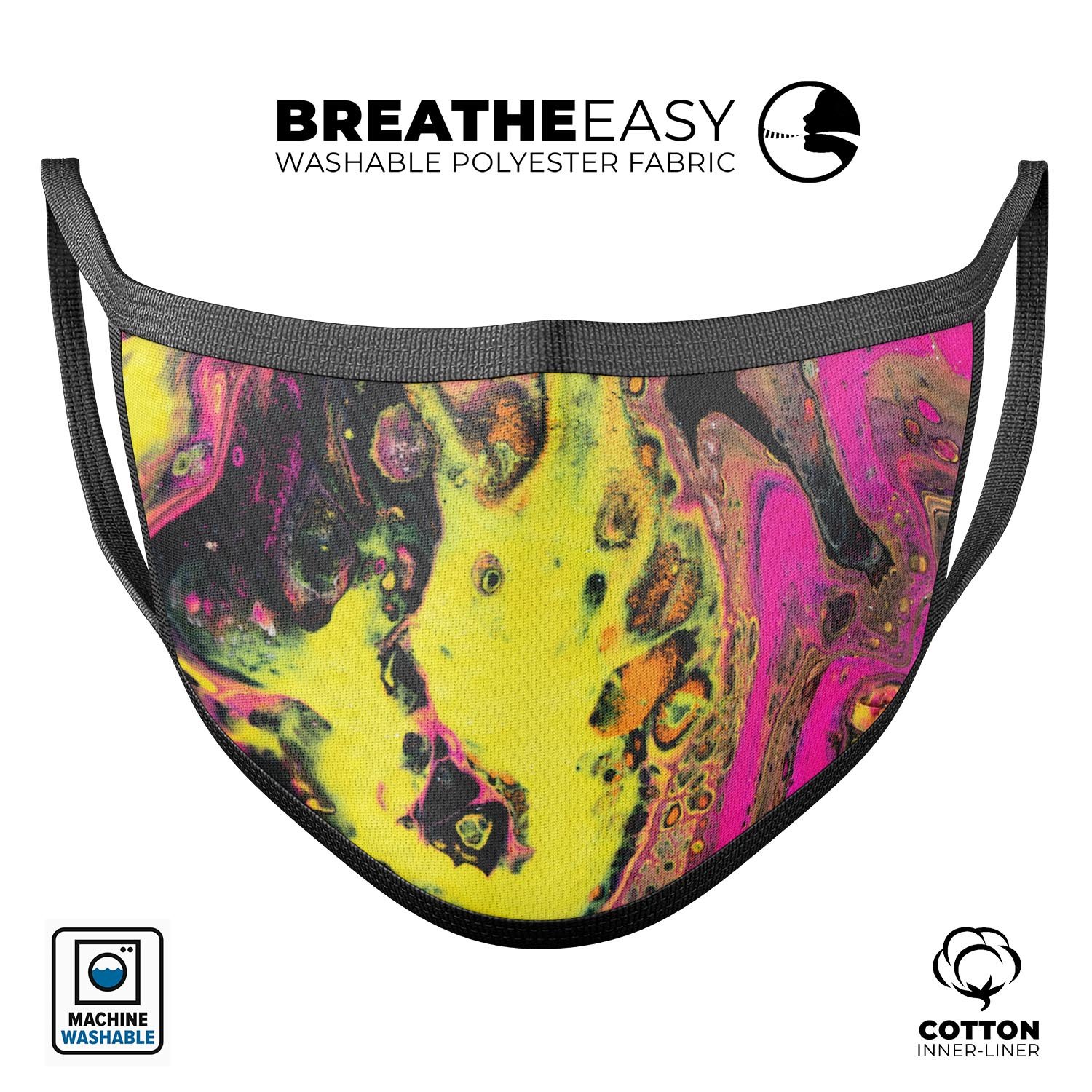 Vivid Colored Marbling Acrylic V2 mouth cover, showcasing vibrant colors and a comfortable design, made in the USA.