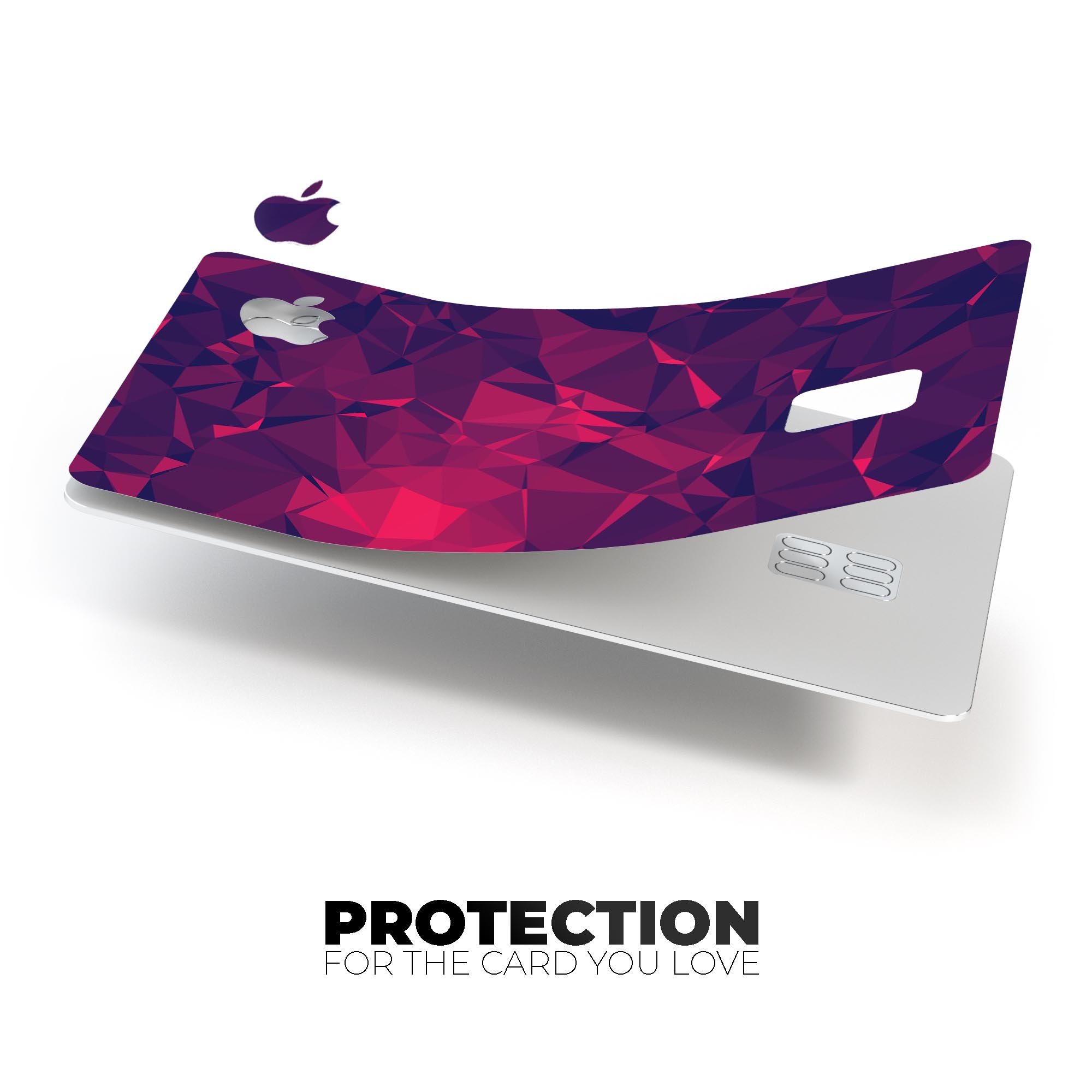 Vivid Fuchsia Geometric Triangles decal skin for Apple Card, showcasing vibrant colors and geometric patterns.