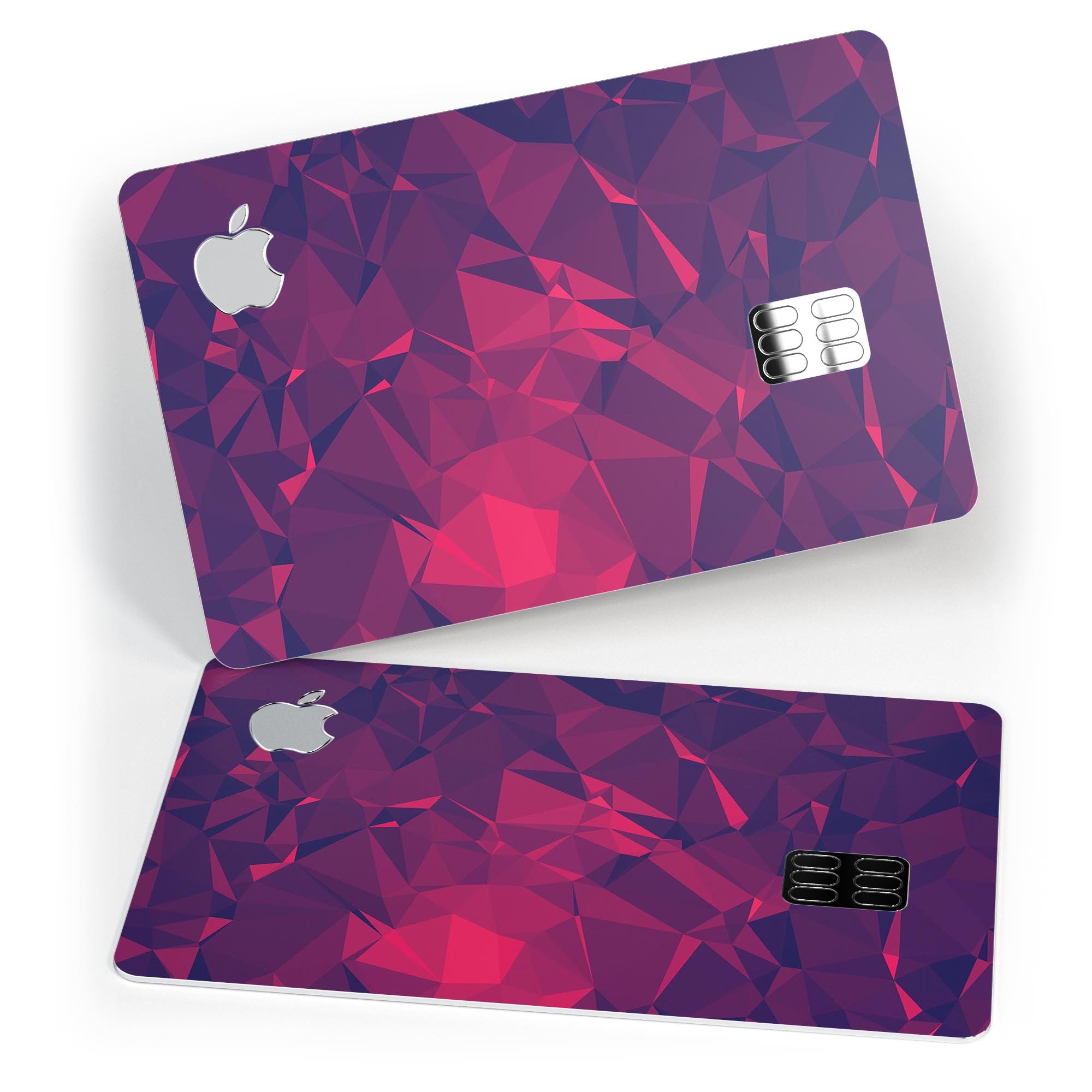 Vivid Fuchsia Geometric Triangles decal skin for Apple Card, showcasing vibrant colors and geometric patterns.