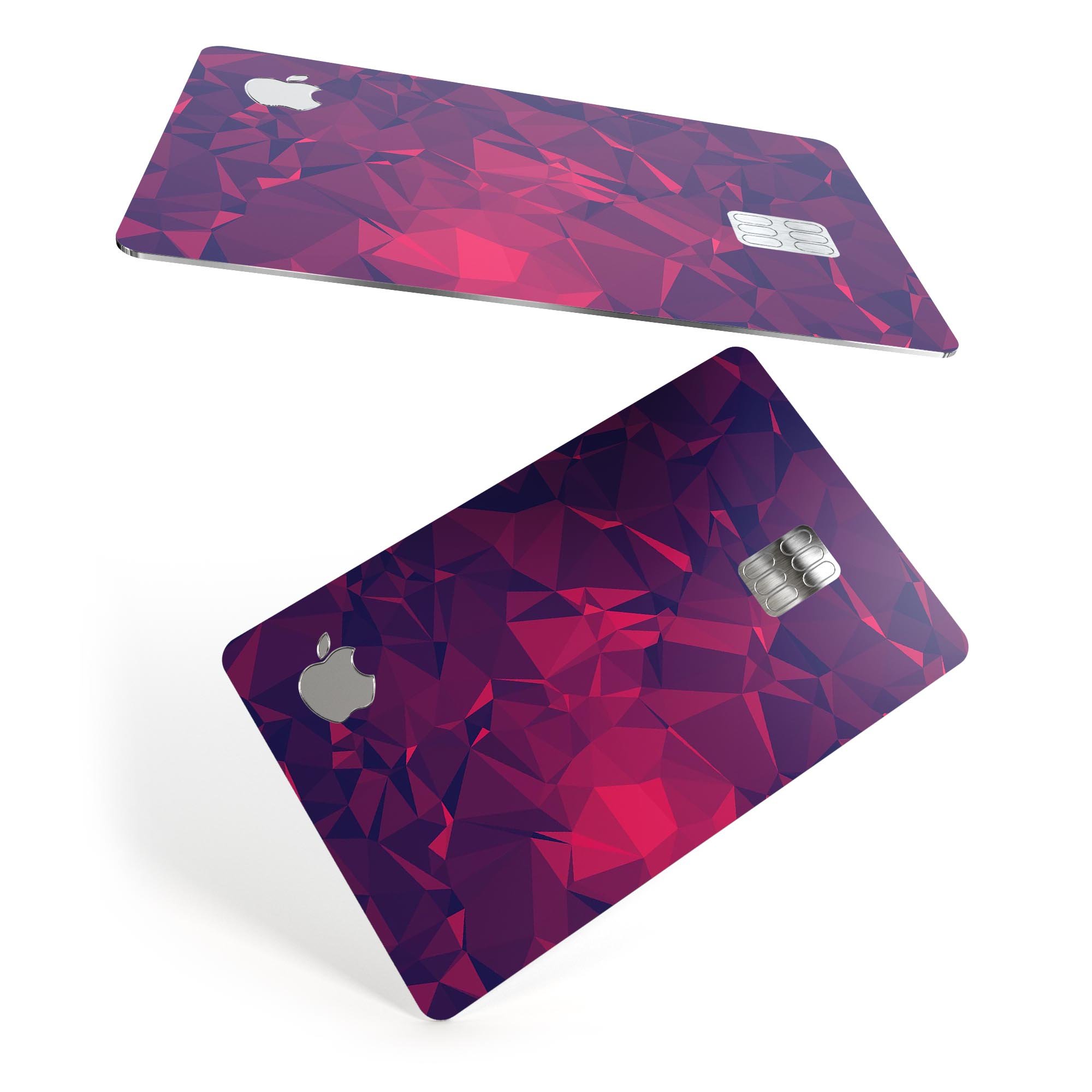 Vivid Fuchsia Geometric Triangles decal skin for Apple Card, showcasing vibrant colors and geometric patterns.