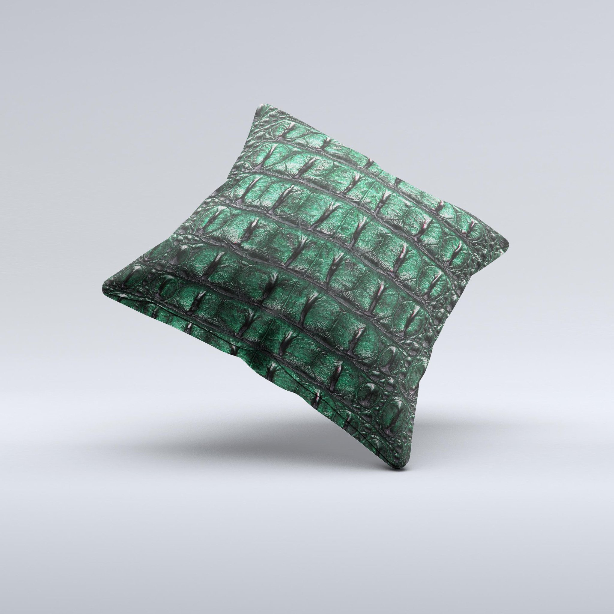 Vivid Green Crocodile Skin ink-Fuzed Decorative Throw Pillow showcasing a unique design with high-quality fabric and plush filling.